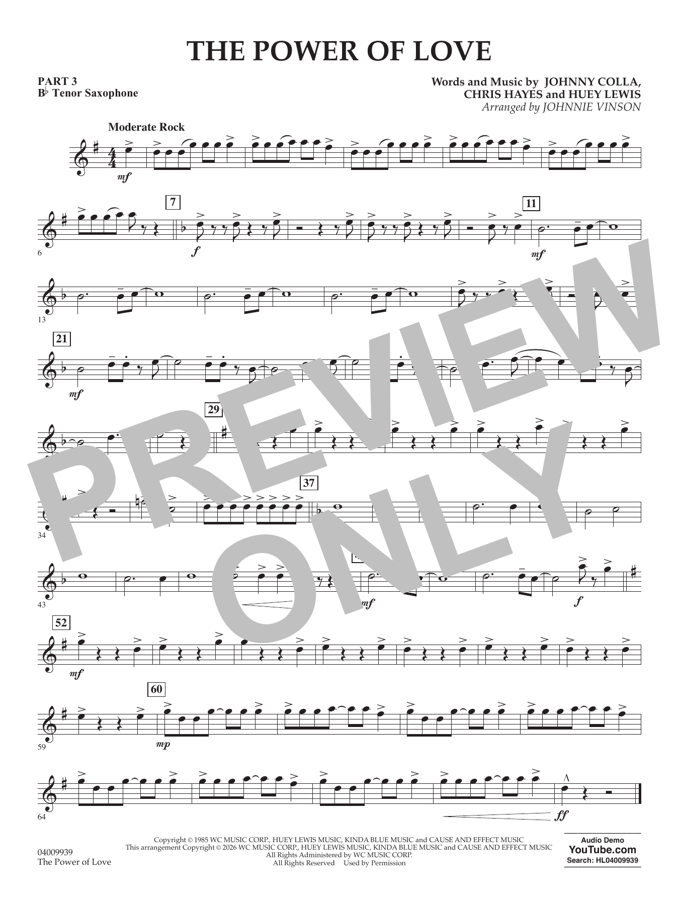 The Power Of Love (arr. Johnnie Vinson) - Pt.3 - Bb Tenor Saxophone
