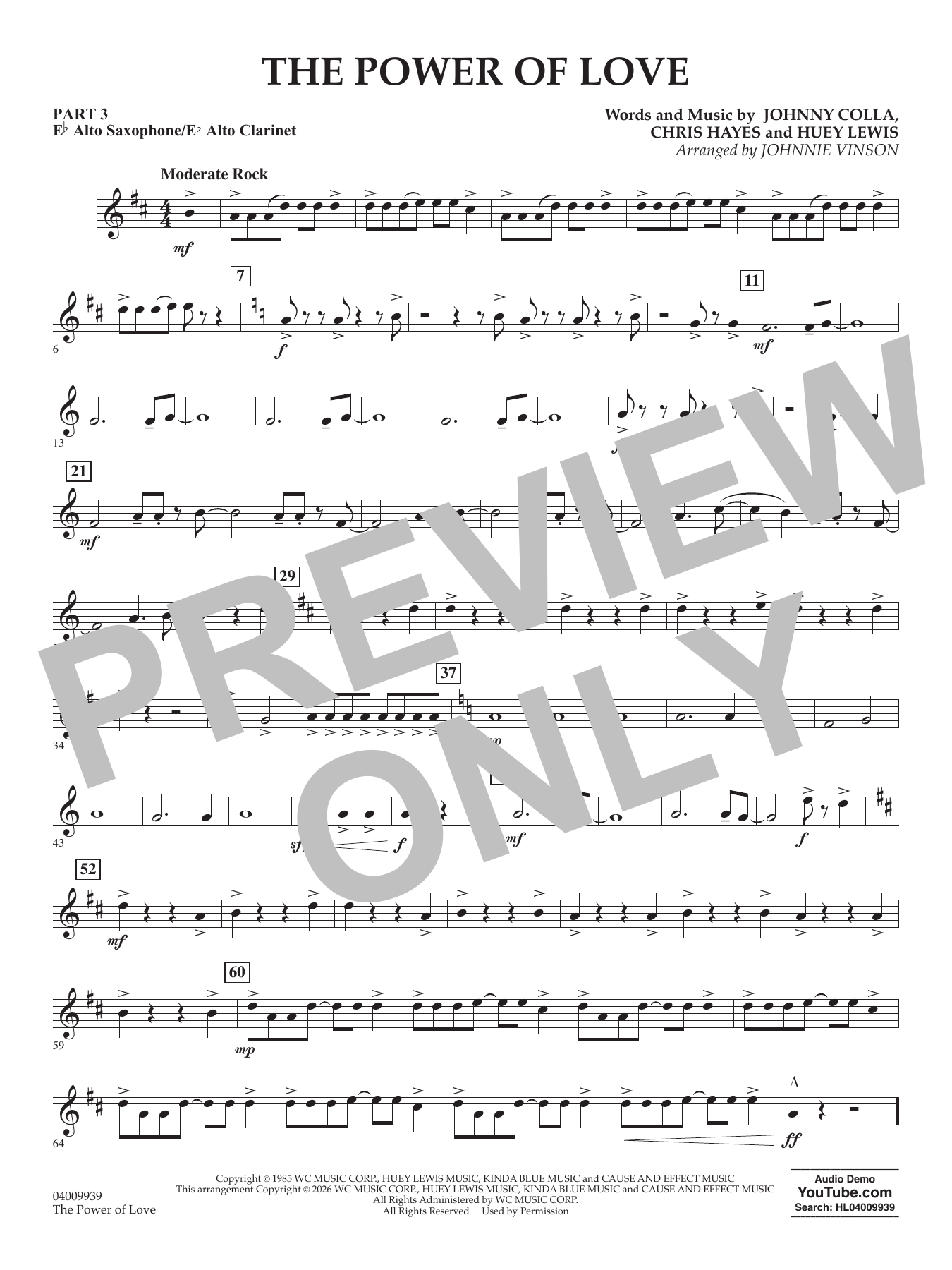 The Power Of Love (arr. Johnnie Vinson) - Pt.3 - Eb Alto Sax/Alto Clar.
