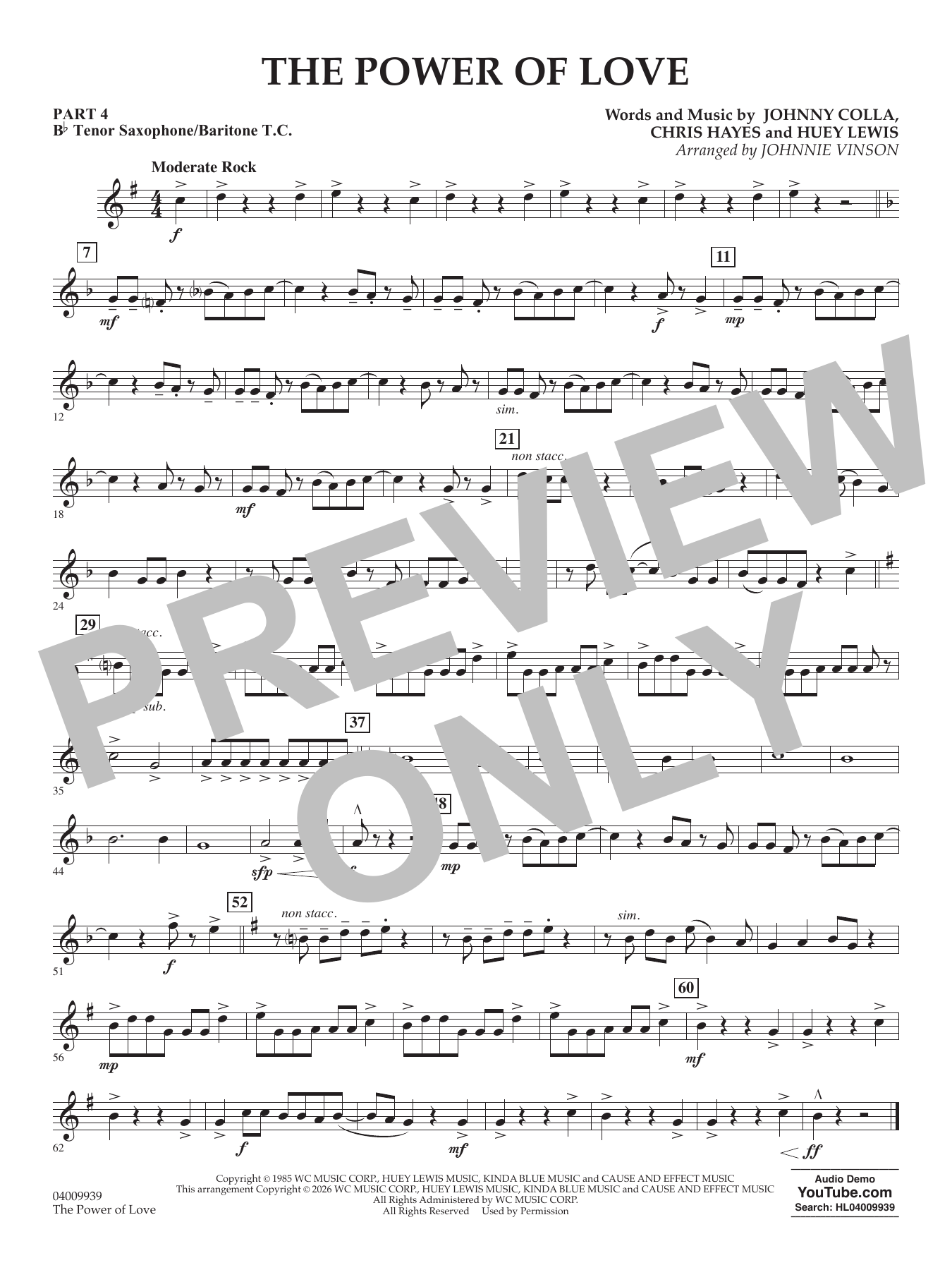 The Power Of Love (arr. Johnnie Vinson) - Pt.4 - Bb Tenor Sax/Bar. T.C.