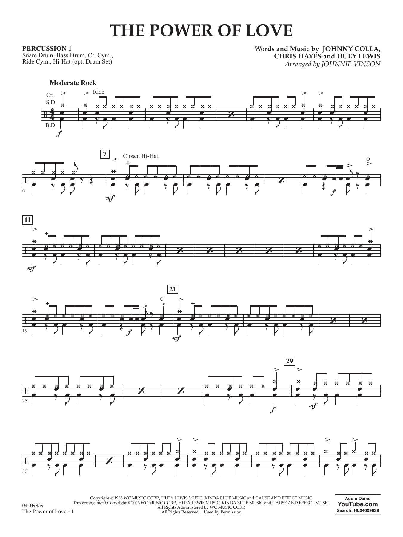 The Power Of Love (arr. Johnnie Vinson) - Percussion 1