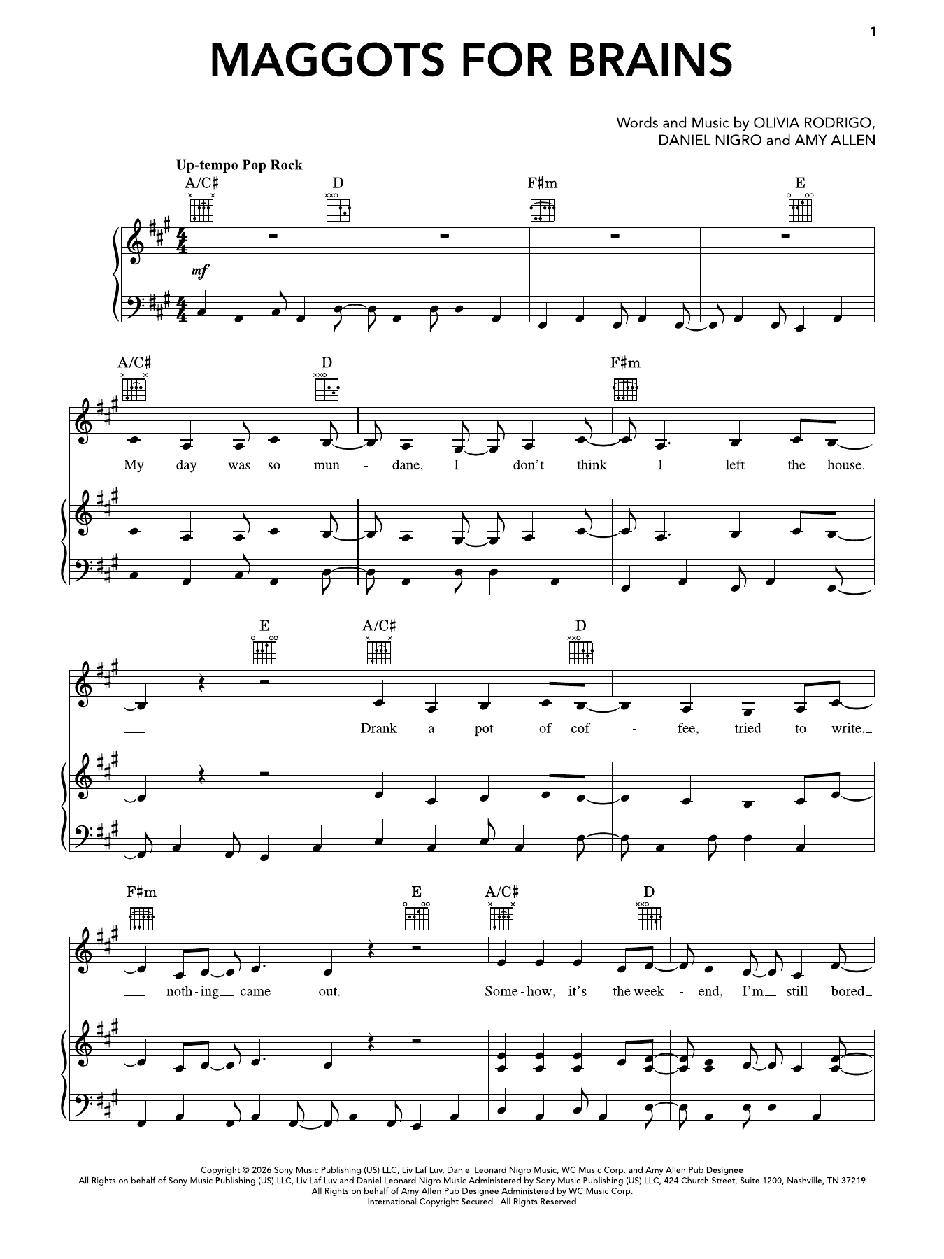 maggots for brains: Piano/Vocal/Guitar Sheet