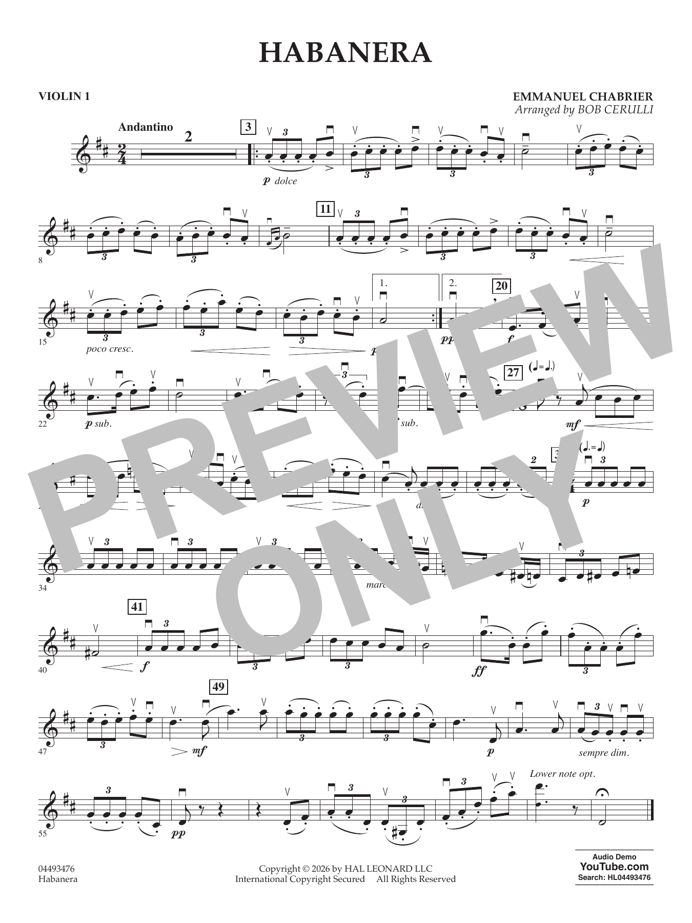 Habañera (arr. Bob Cerulli) - Violin 1