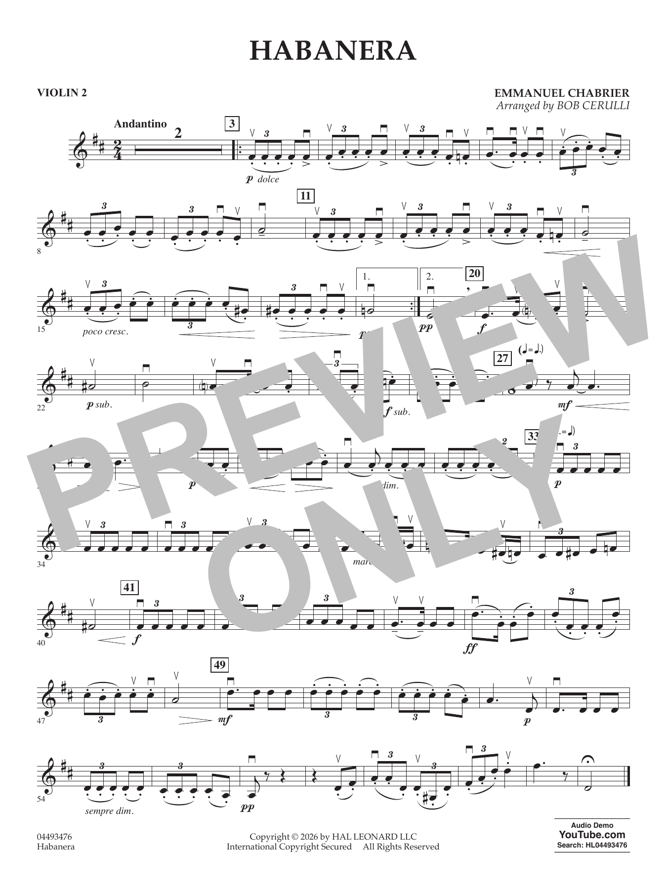 Habañera (arr. Bob Cerulli) - Violin 2