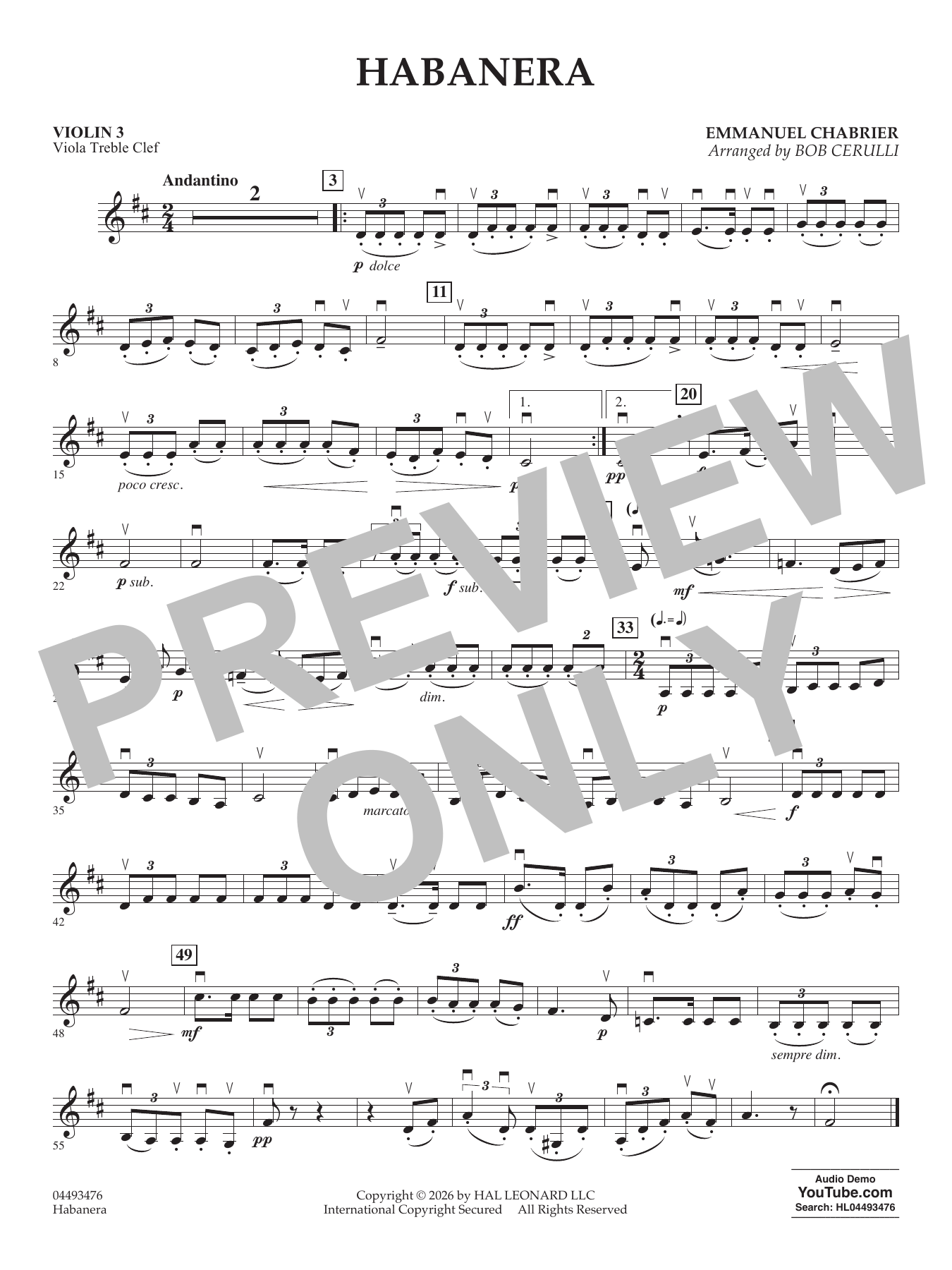 Habañera (arr. Bob Cerulli) - Violin 3 (Viola Treble Clef)
