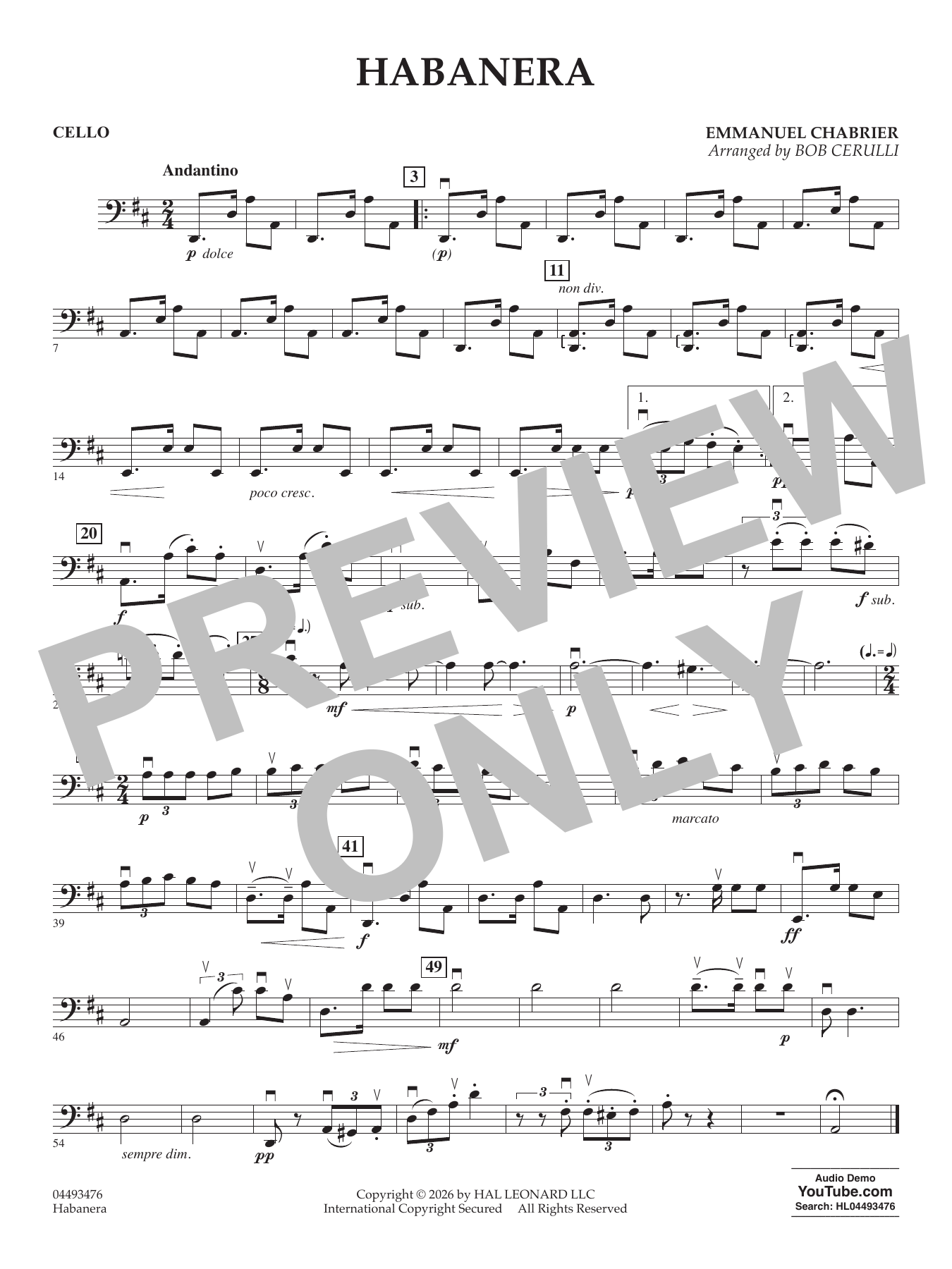 Habañera (arr. Bob Cerulli) - Cello