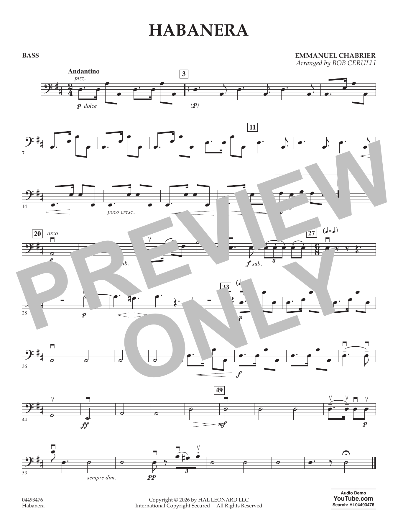 Habañera (arr. Bob Cerulli) - Bass