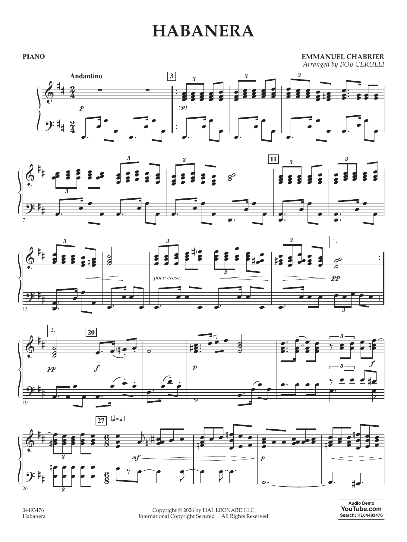 Habañera (arr. Bob Cerulli) - Piano