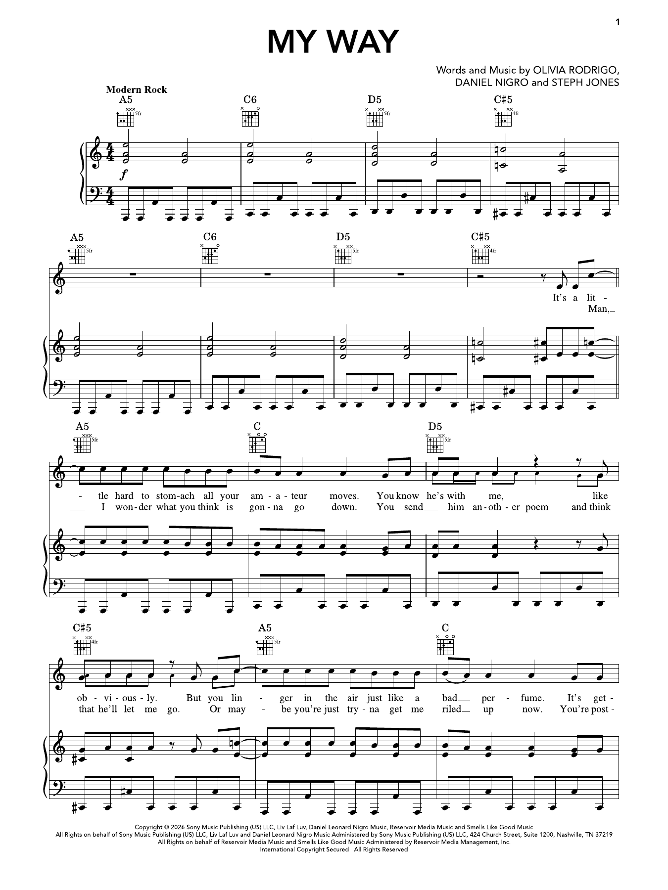 my way: Piano/Vocal/Guitar Sheet