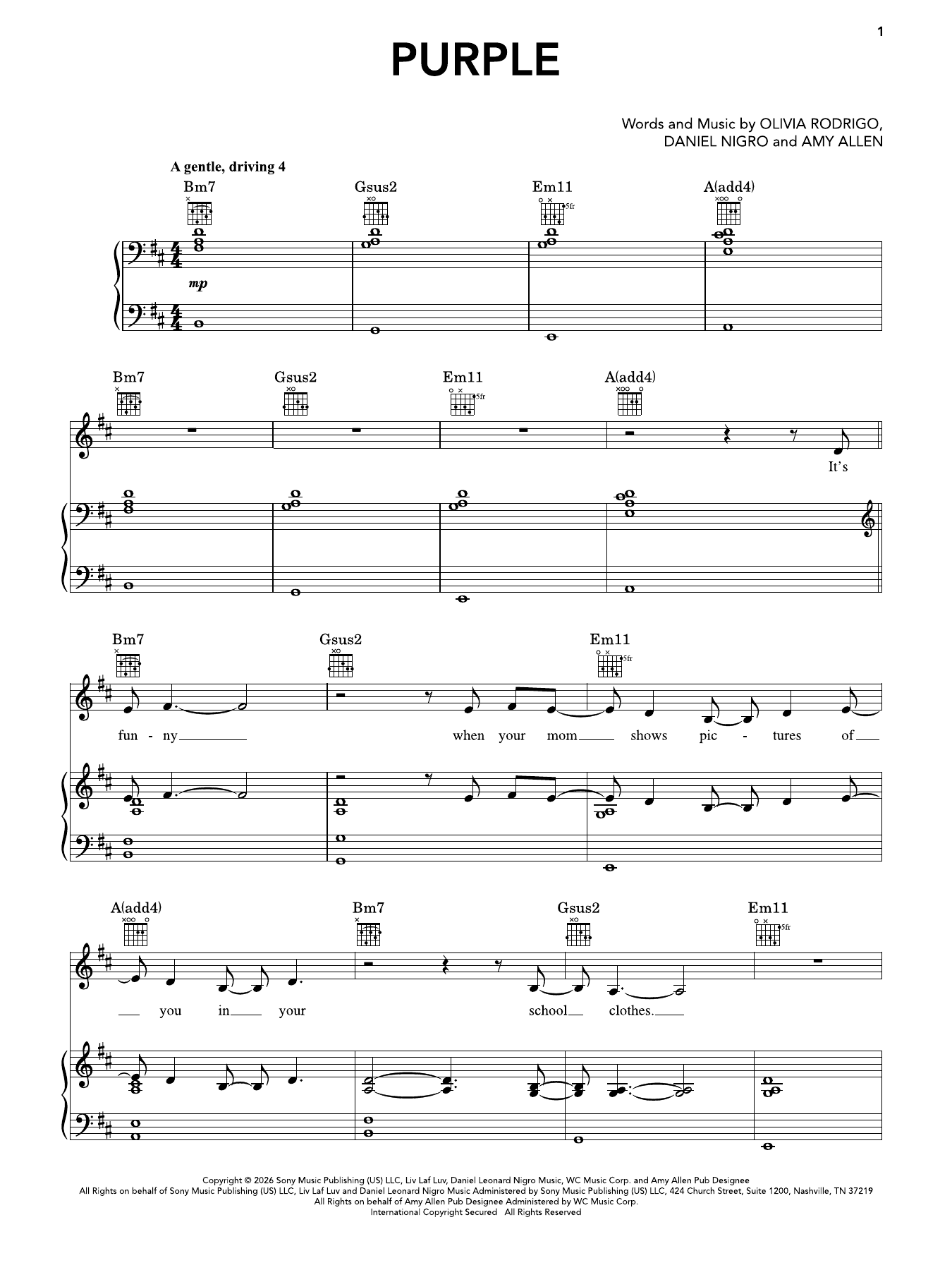 purple: Piano/Vocal/Guitar Sheet