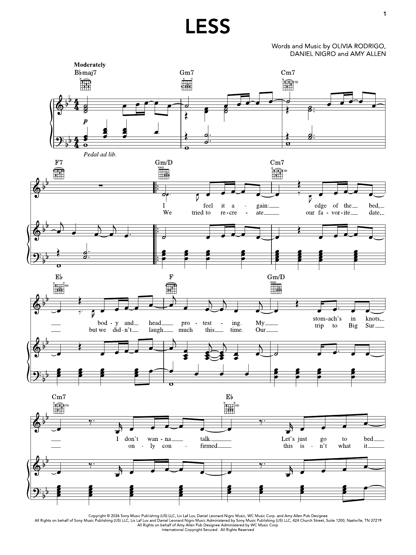 less: Piano/Vocal/Guitar Sheet