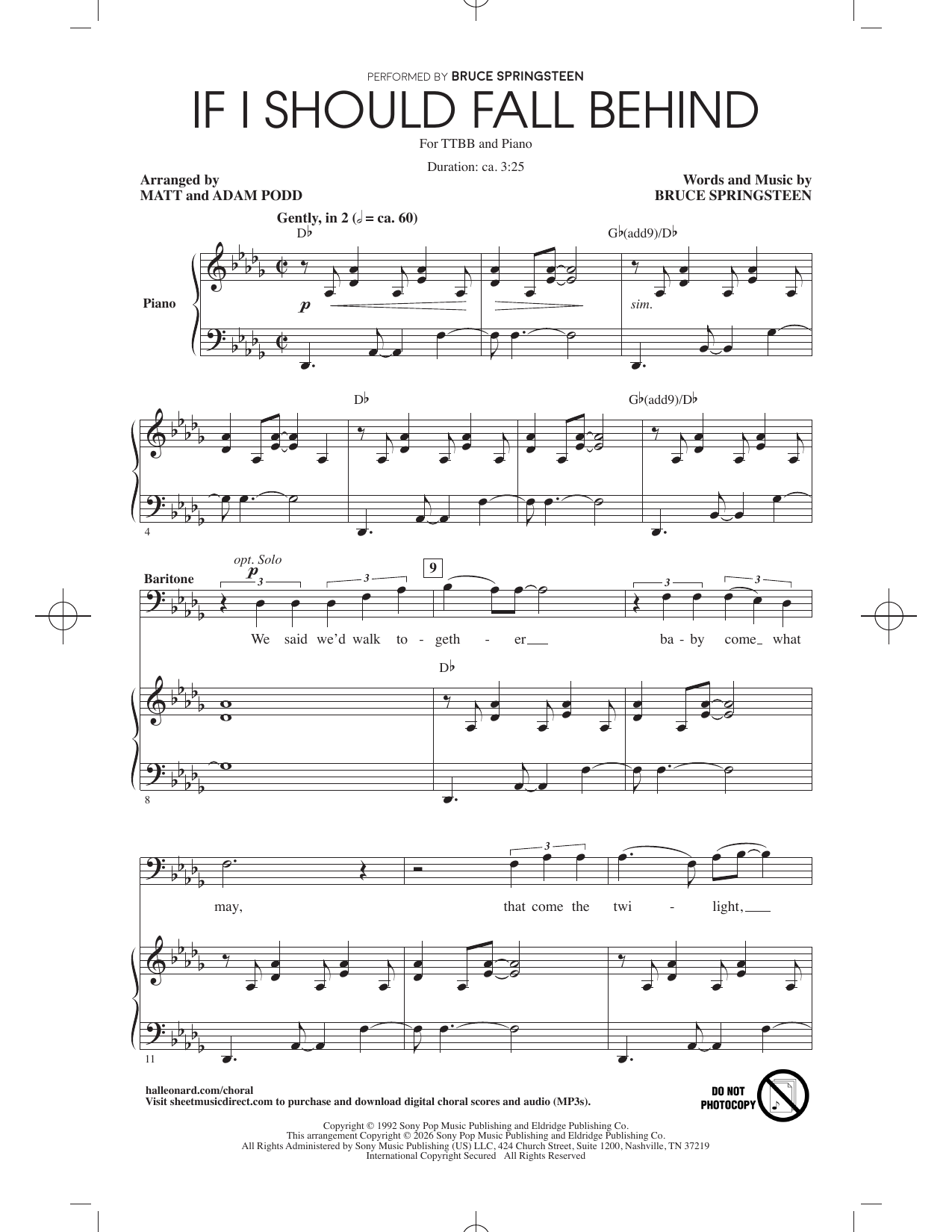 If I Should Fall Behind (arr. Adam Podd Matt Podd): TTBB Choral Octavo