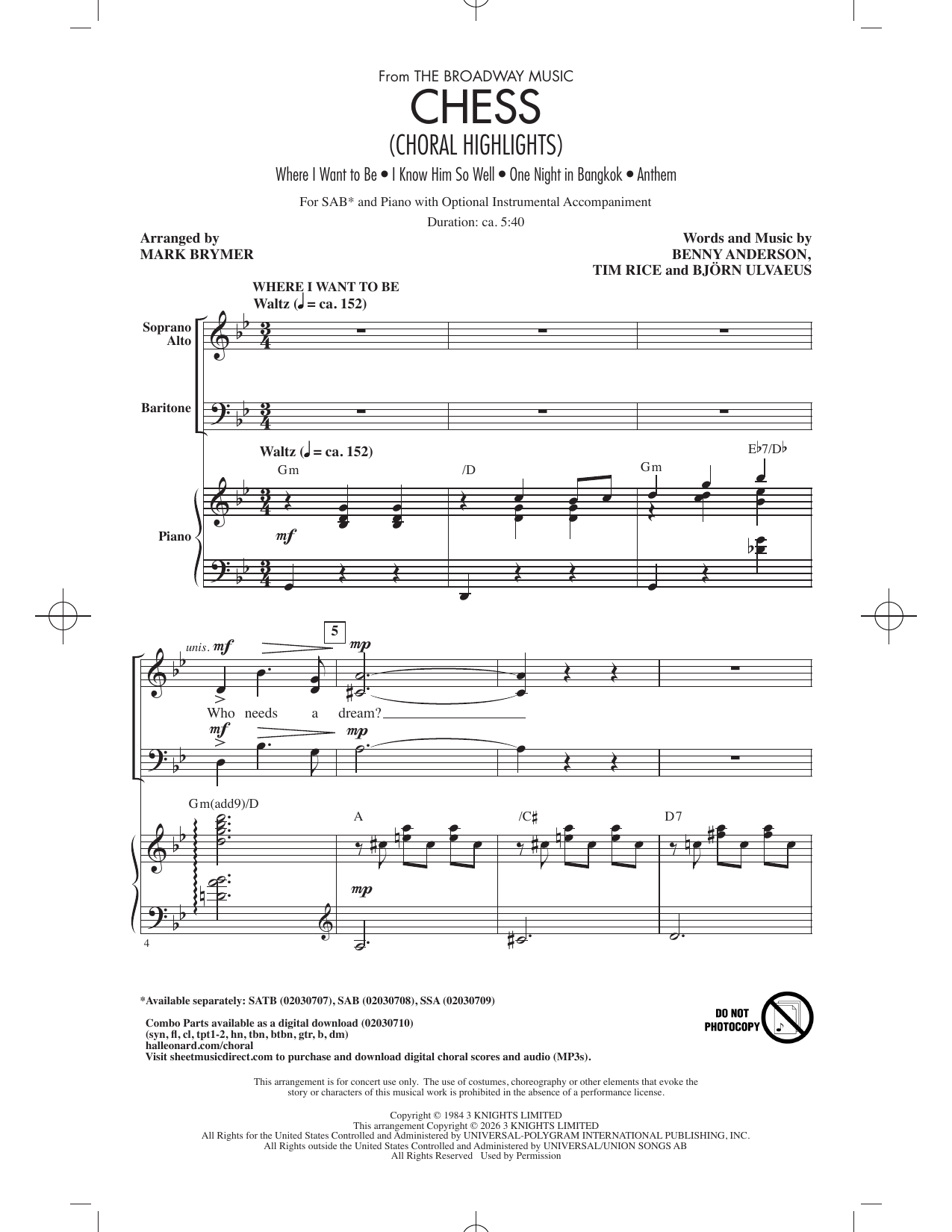 Chess (Choral Highlights) (arr. Mark Brymer): SAB Choral Octavo