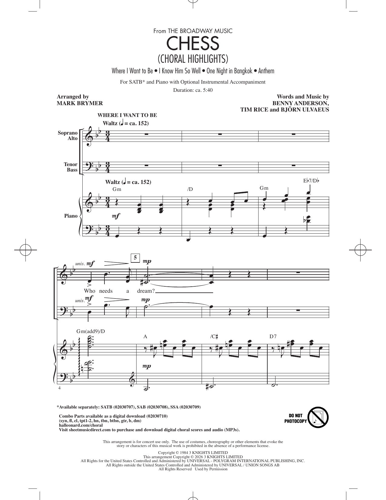 Chess (Choral Highlights) (arr. Mark Brymer): SATB Choral Octavo