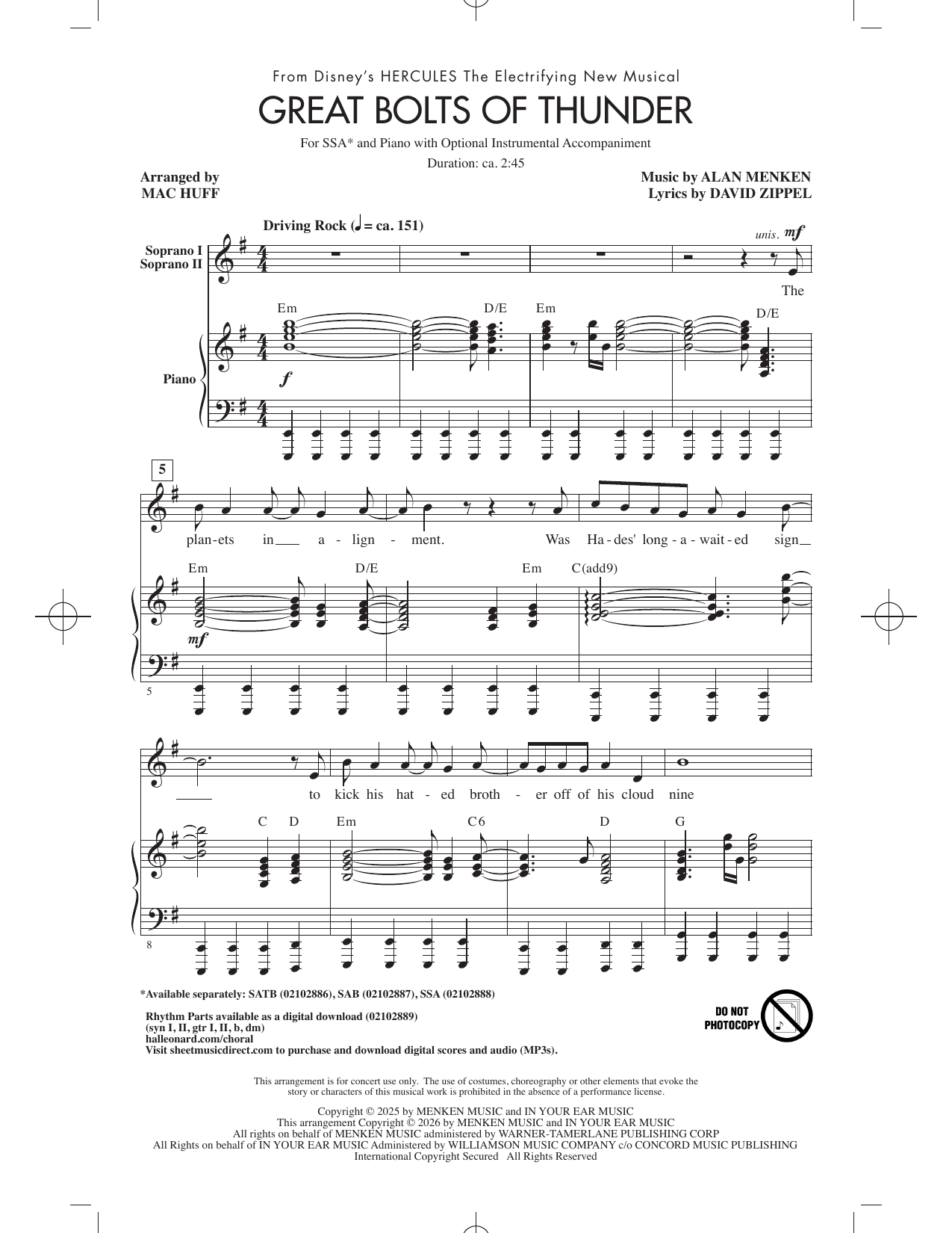 Great Bolts Of Thunder (arr. Mac Huff): SSA Choral Octavo