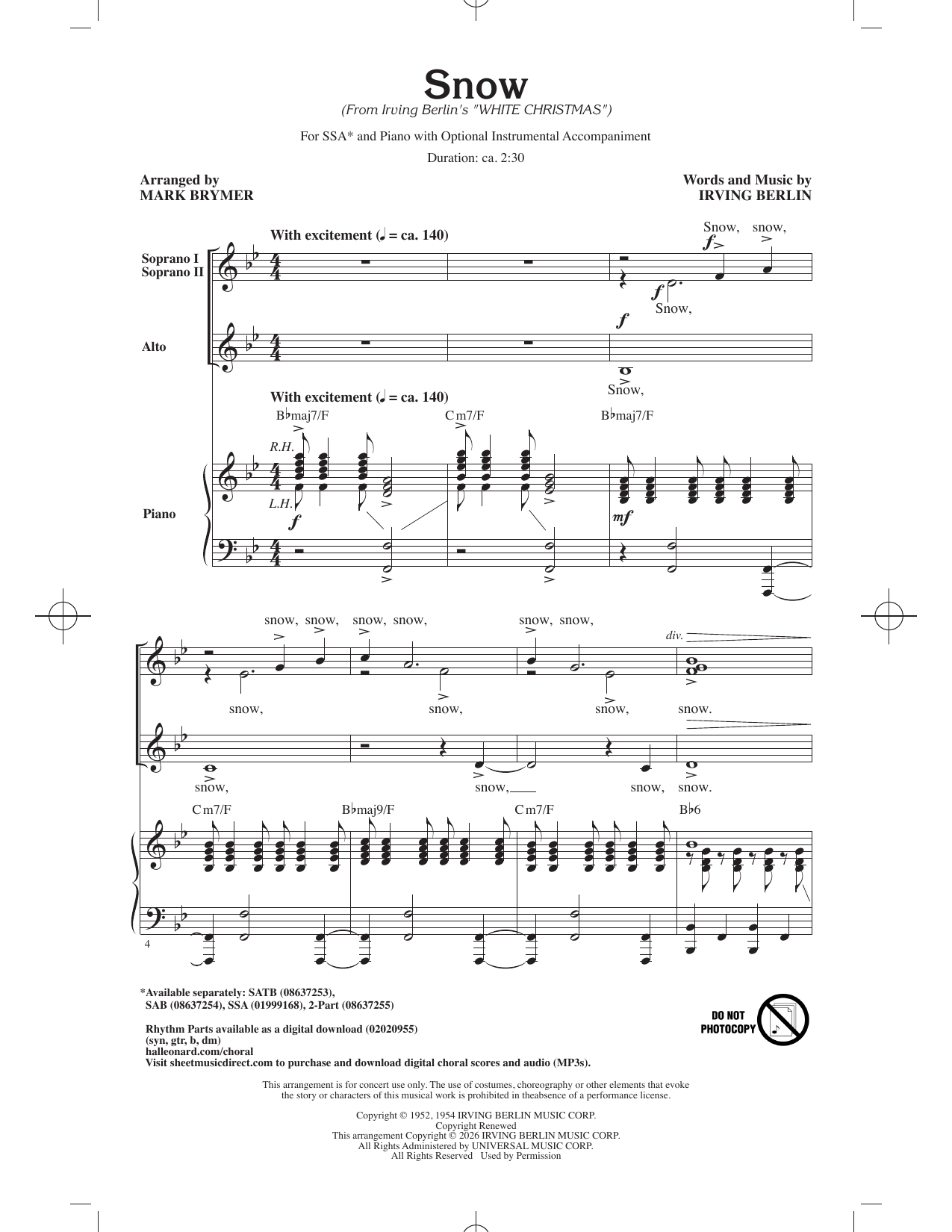 Snow (arr. Mark Brymer): SSA Choral Octavo