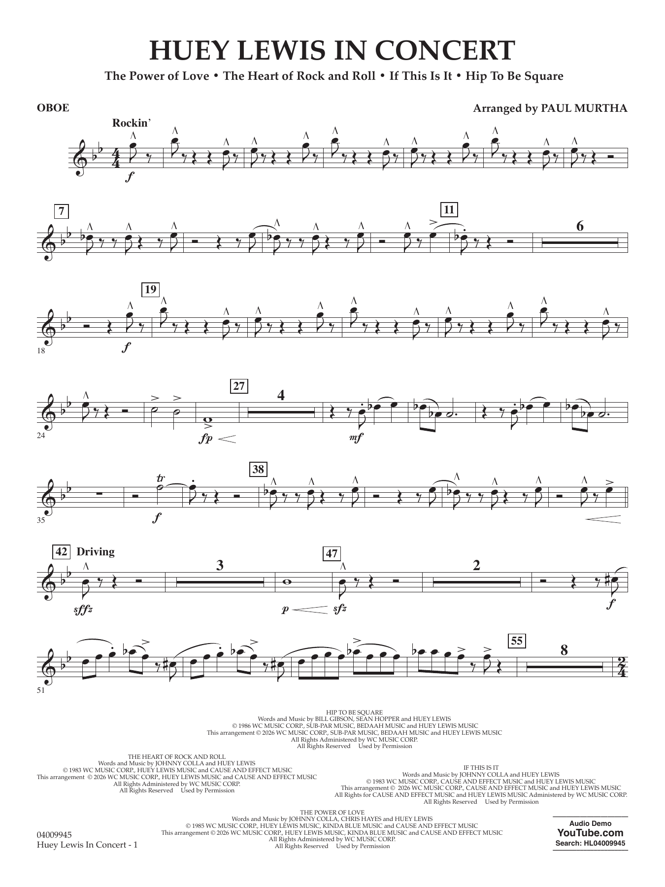 Huey Lewis In Concert - Oboe
