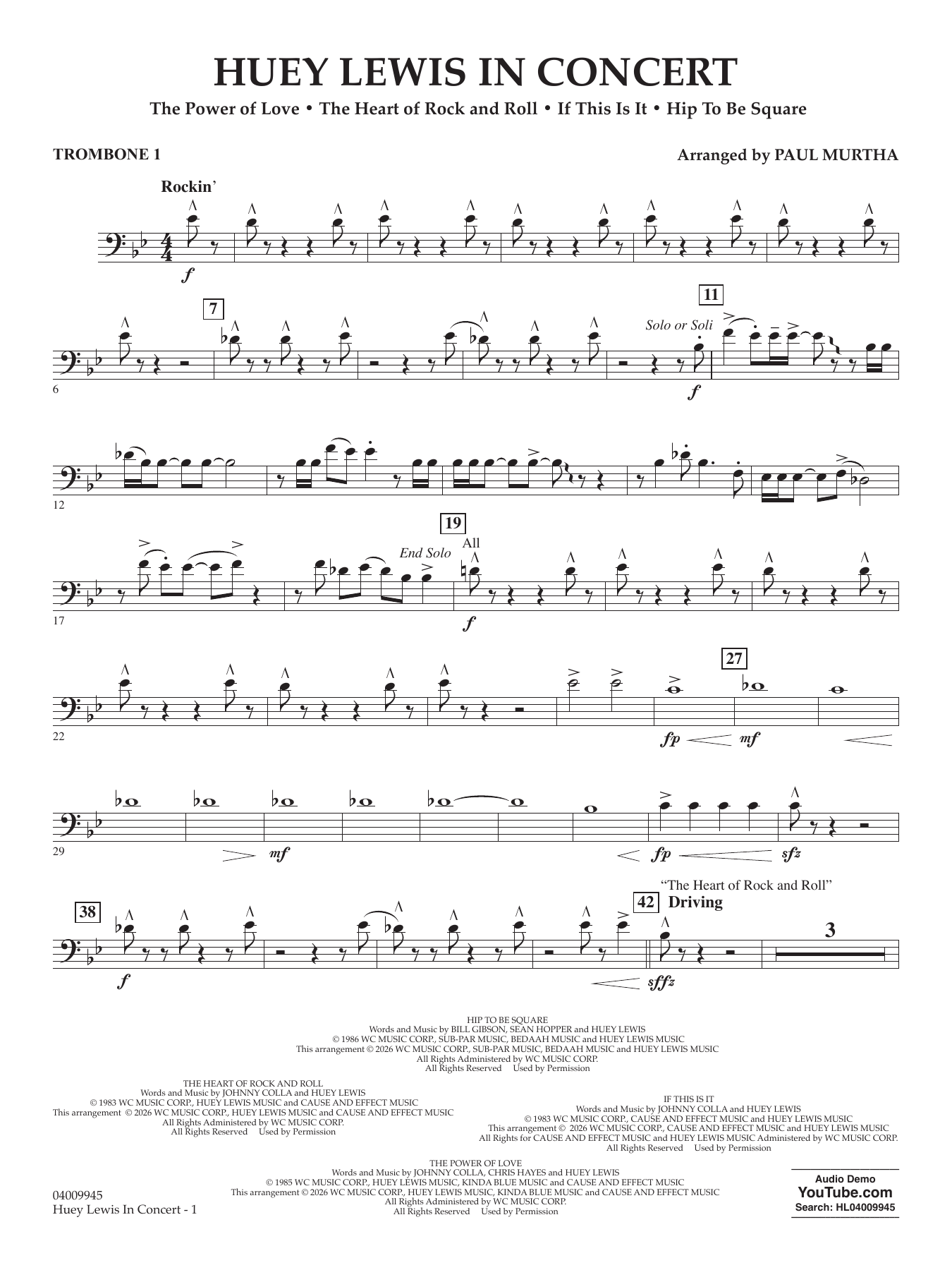 Huey Lewis In Concert - Trombone 1