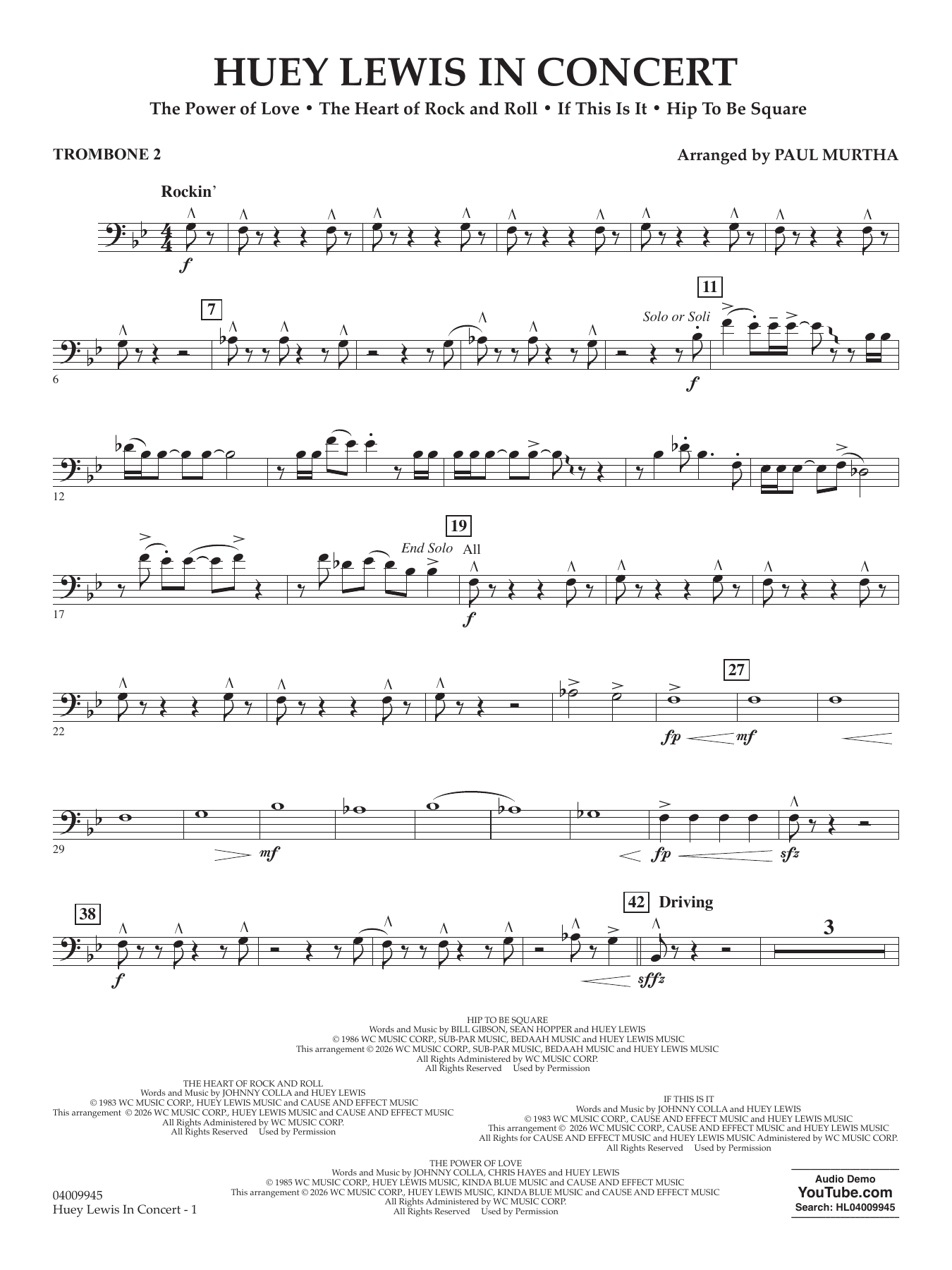 Huey Lewis In Concert - Trombone 2