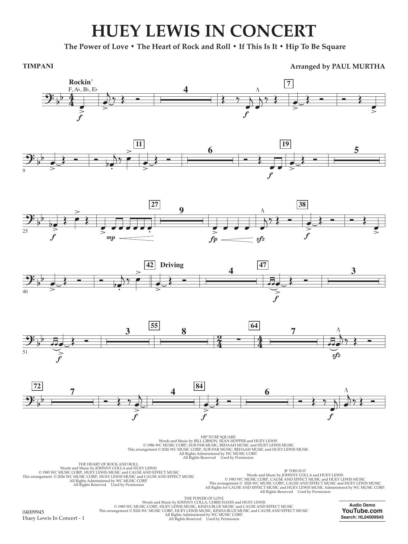 Huey Lewis In Concert - Timpani