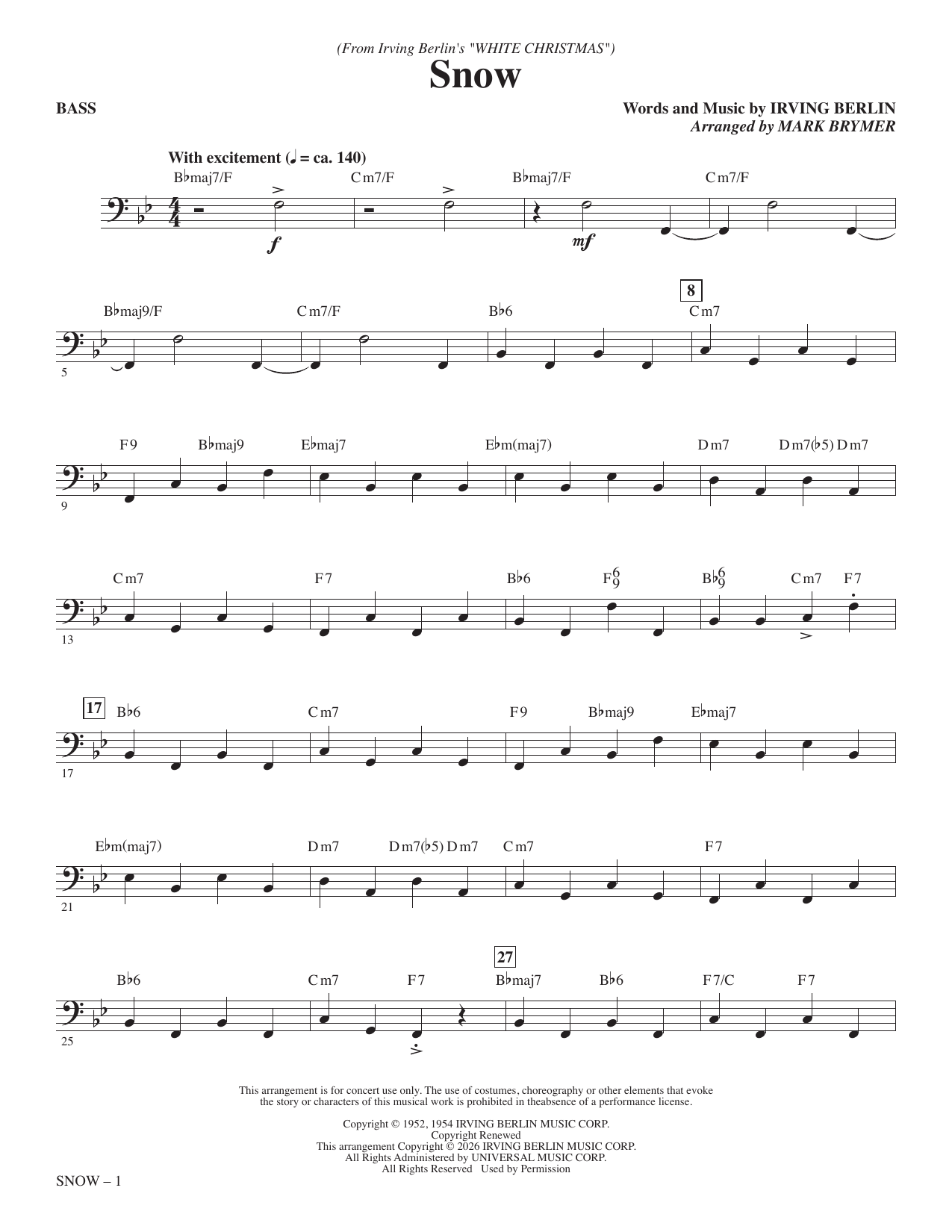 Snow (arr. Mark Brymer) - Bass: Choral Instrumental Pak