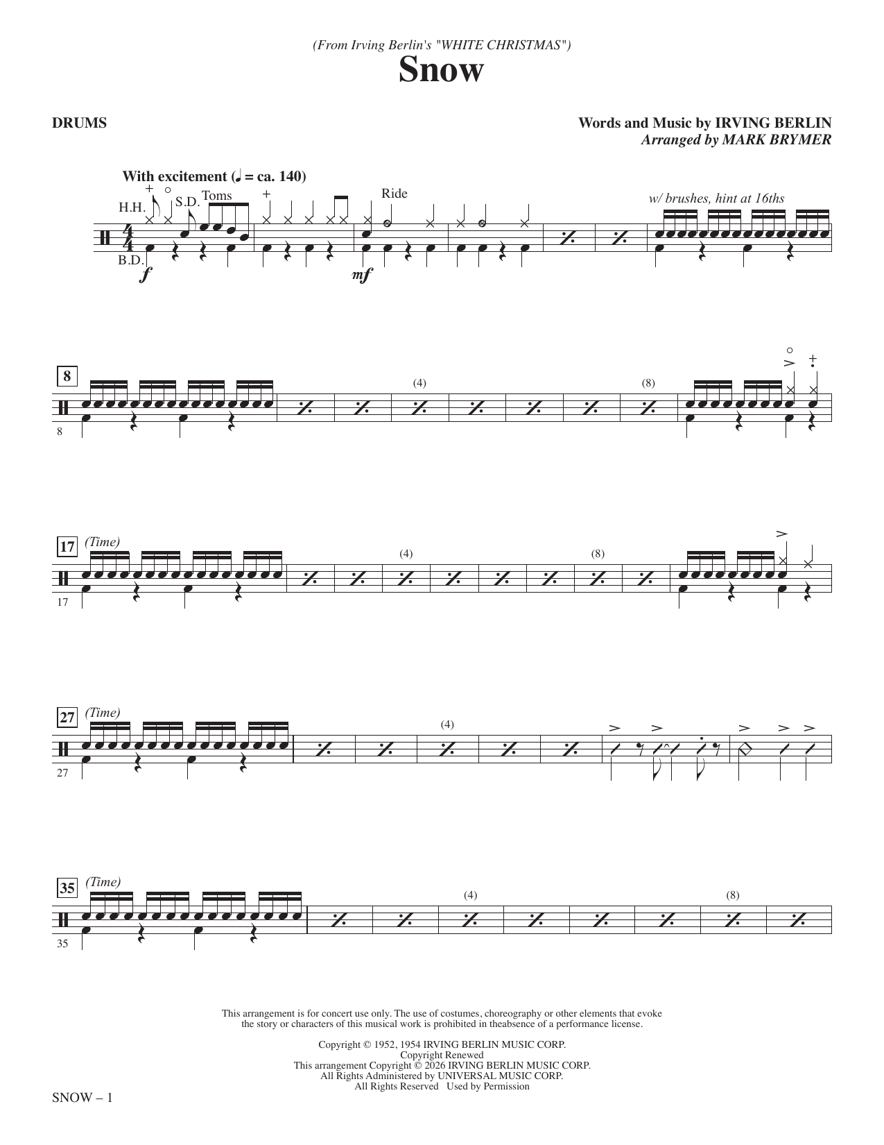 Snow (arr. Mark Brymer) - Drums: Choral Instrumental Pak