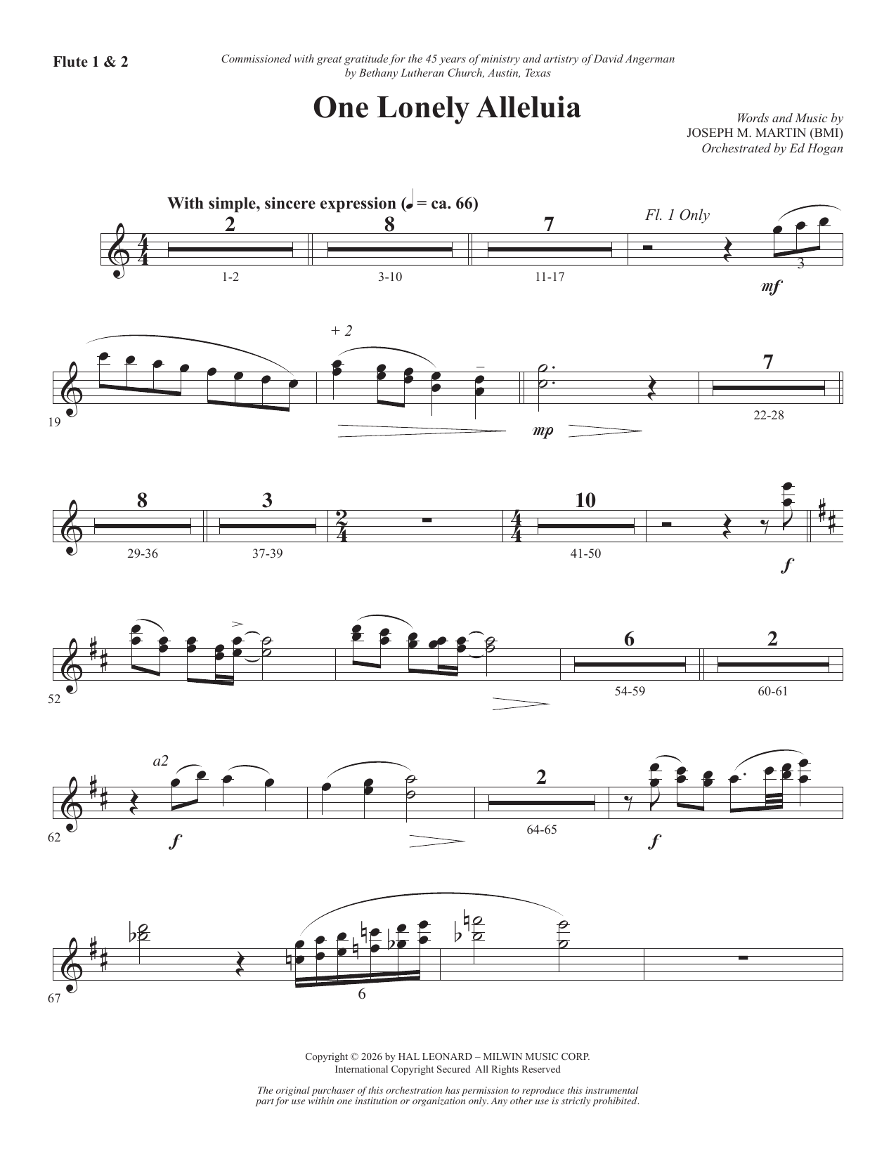 One Lonely Alleluia - Flute 1,2: Choral Instrumental Pak