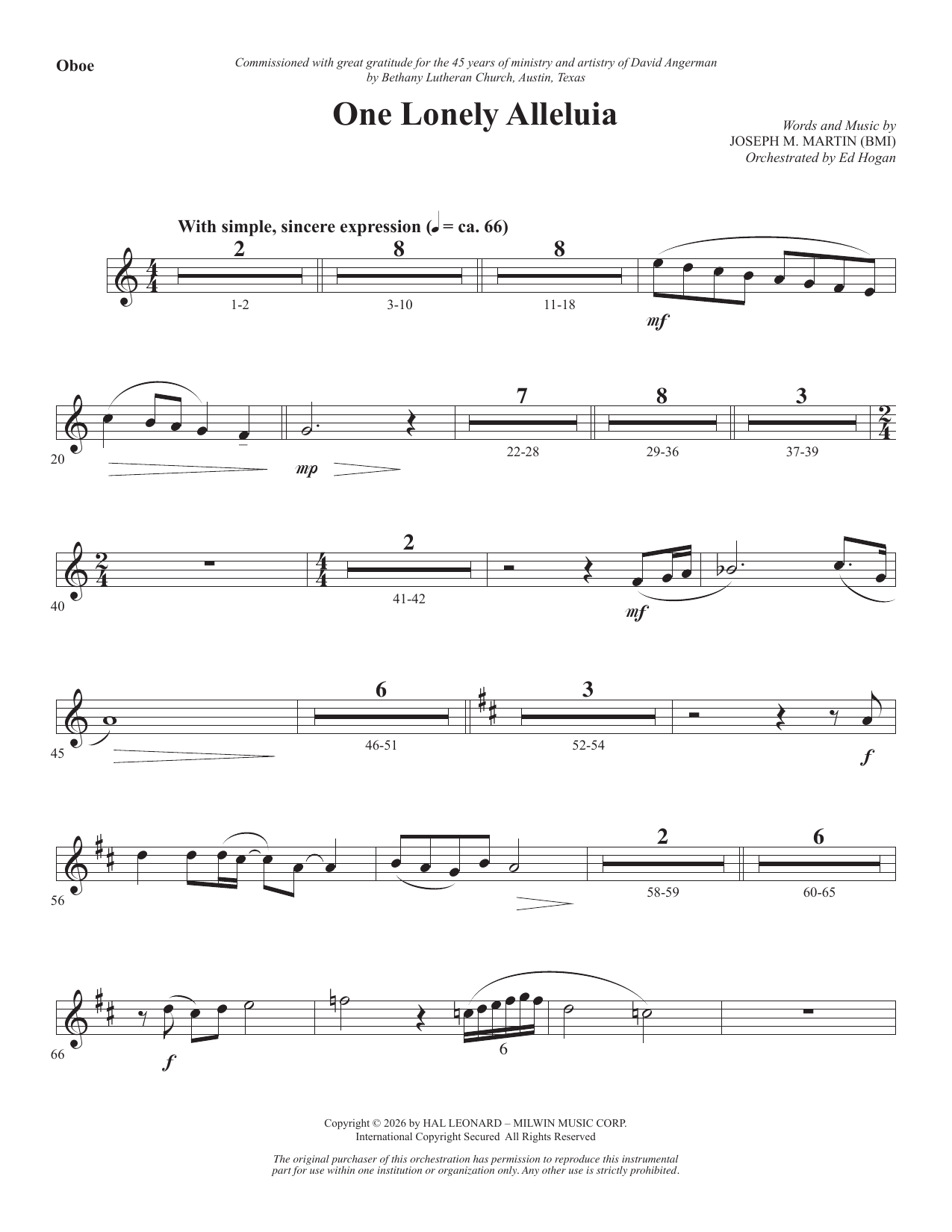One Lonely Alleluia - Oboe: Choral Instrumental Pak