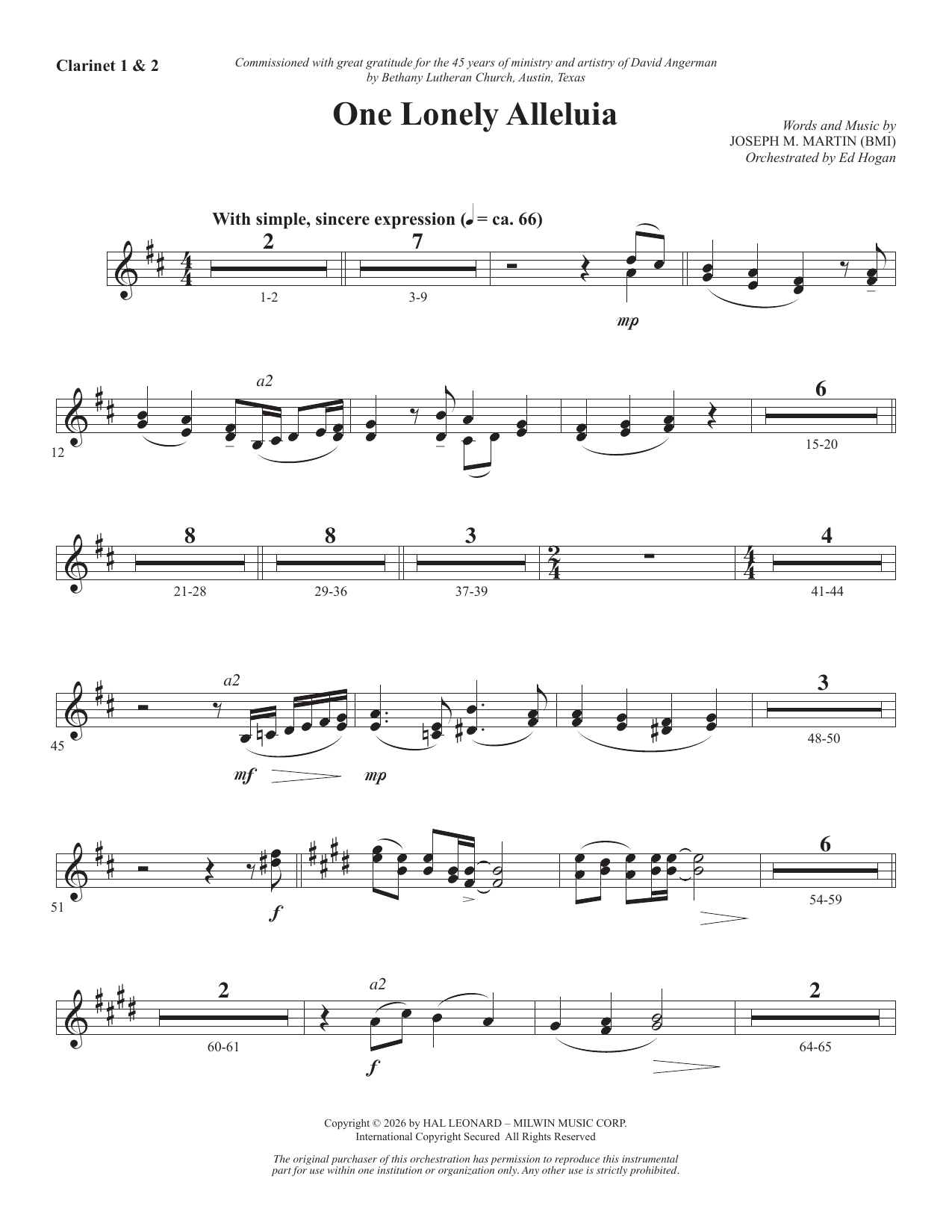 One Lonely Alleluia - Clarinet 1 2: Choral Instrumental Pak