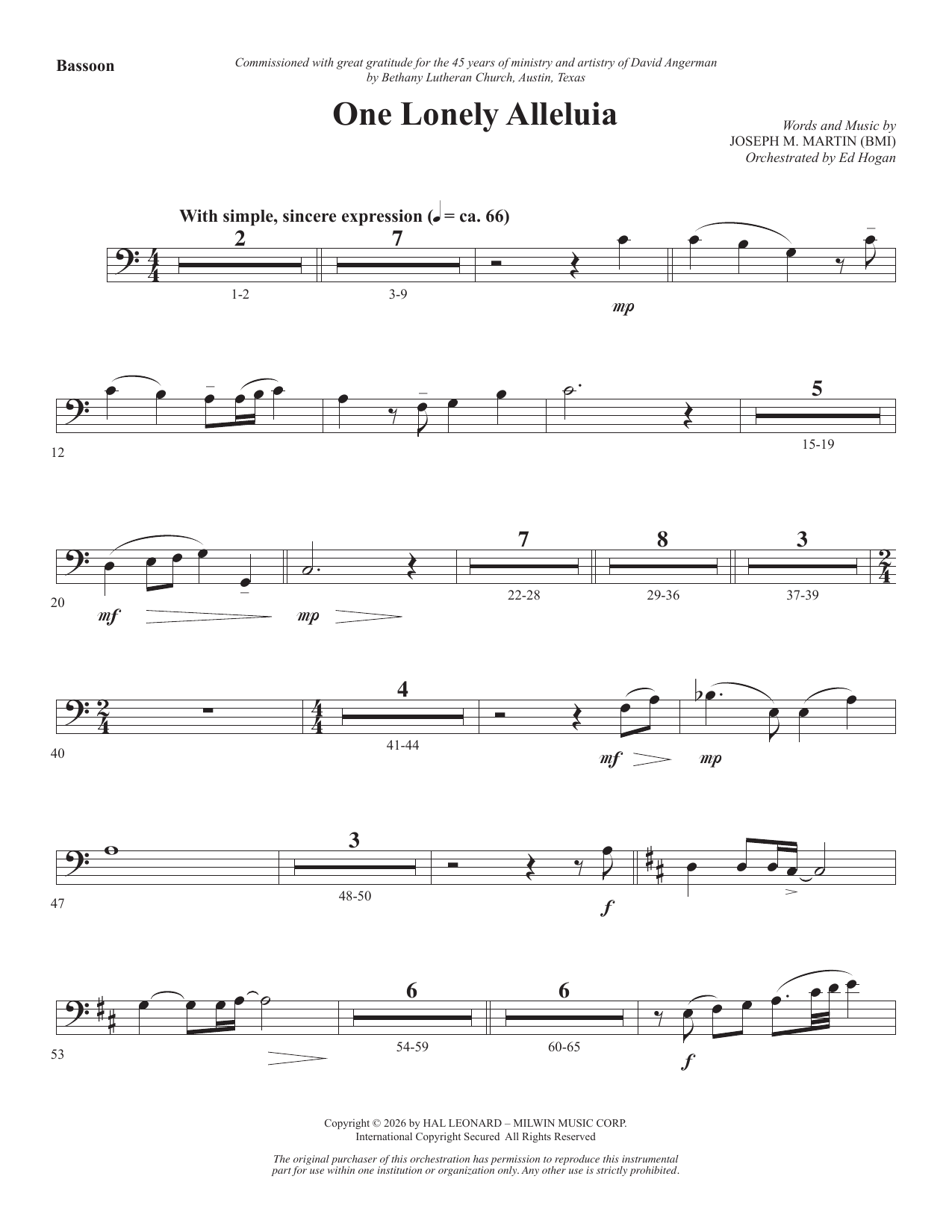One Lonely Alleluia - Bassoon: Choral Instrumental Pak