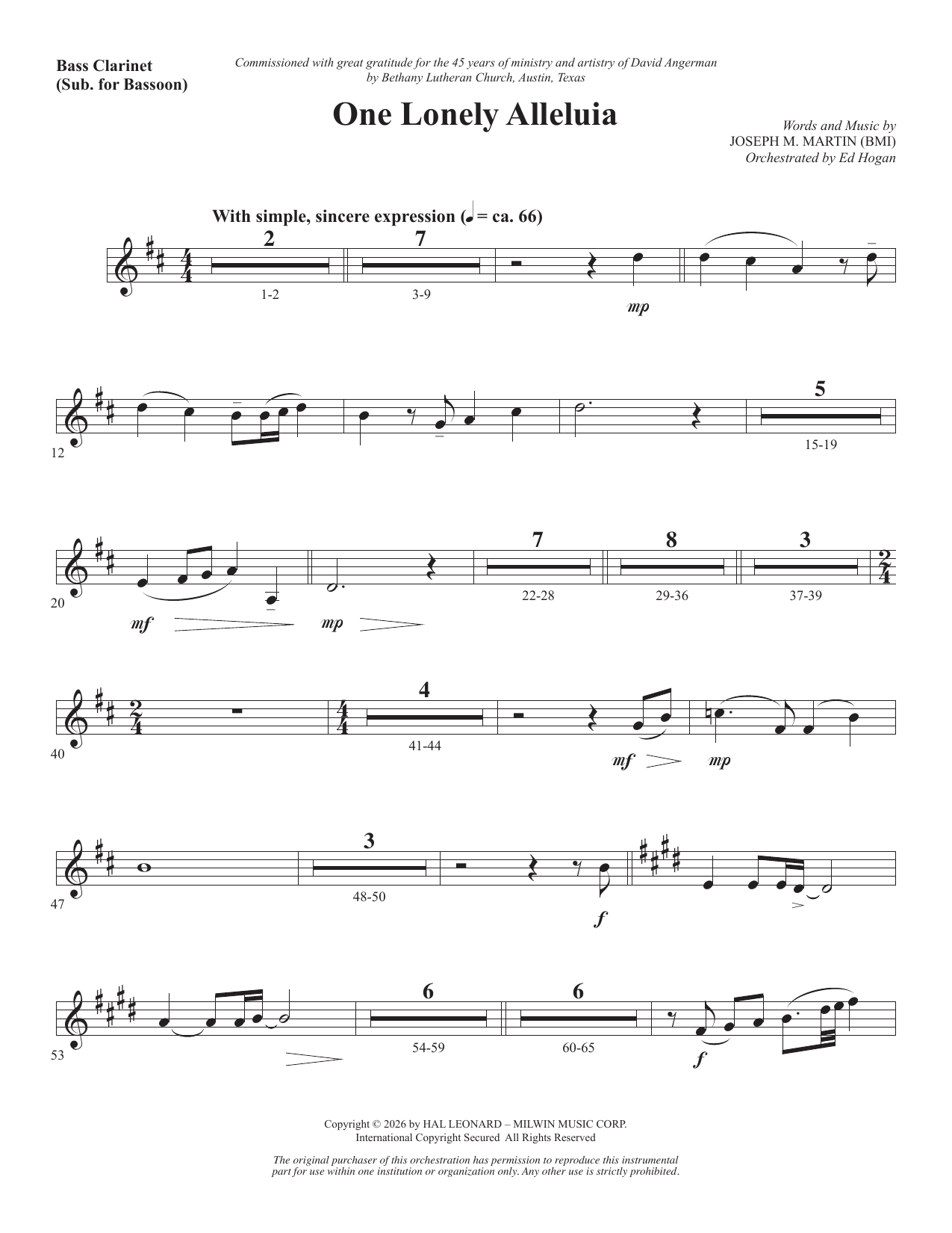 One Lonely Alleluia - Bass Clarinet (sub. Bassoon): Choral Instrumental Pak