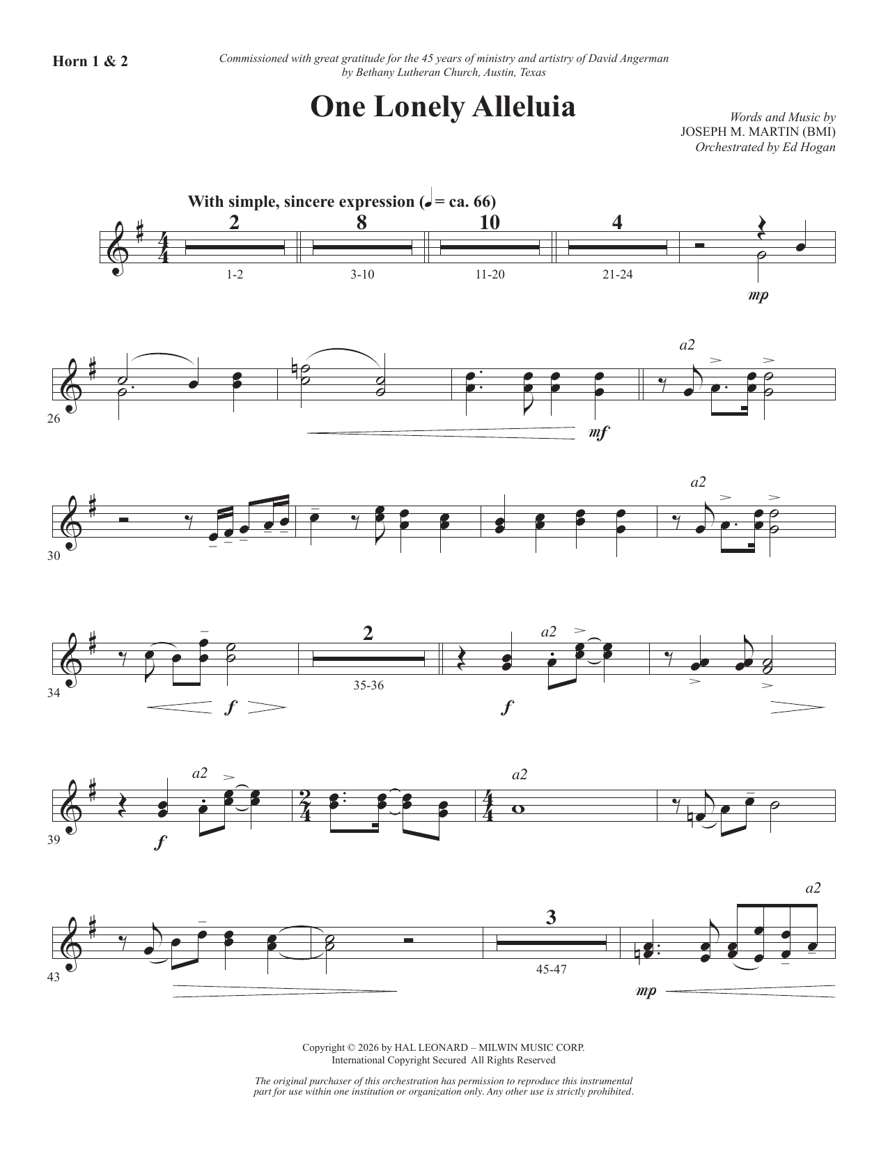 One Lonely Alleluia - Horn 1 2: Choral Instrumental Pak