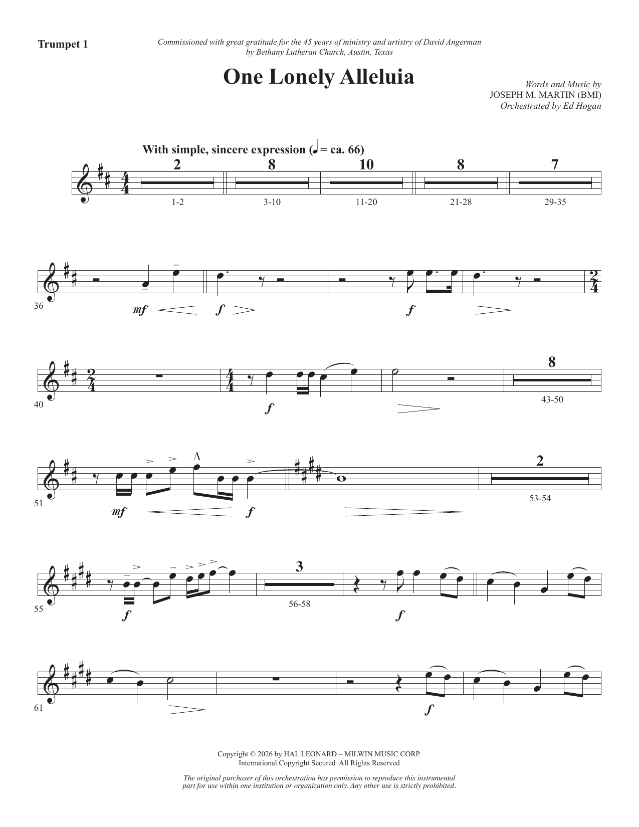 One Lonely Alleluia - Trumpet 1: Choral Instrumental Pak