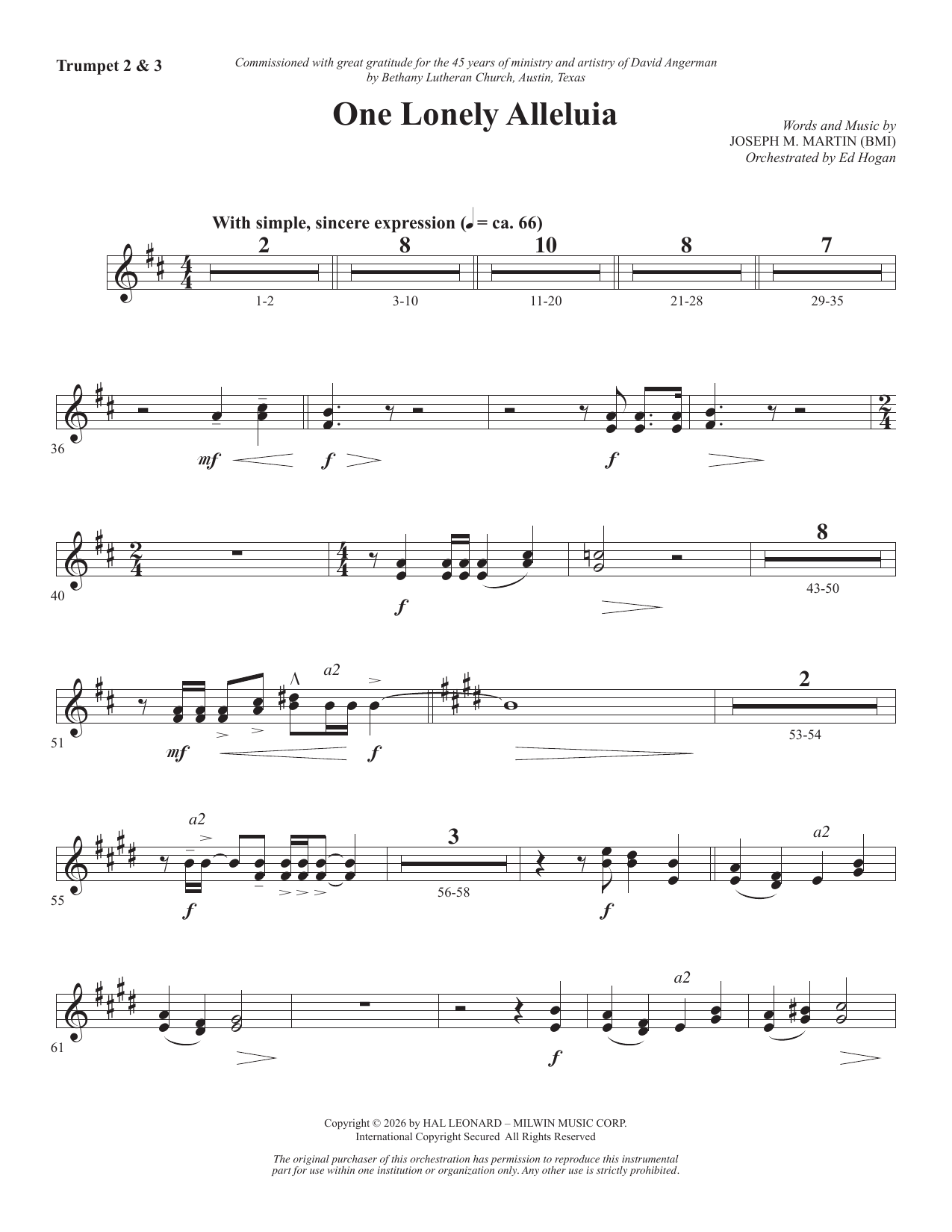 One Lonely Alleluia - Trumpet 2 3: Choral Instrumental Pak