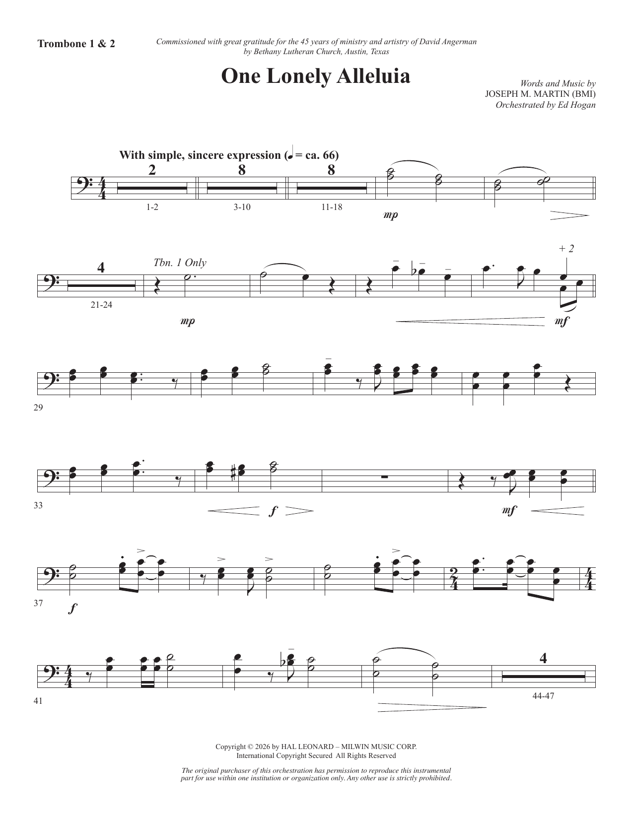 One Lonely Alleluia - Trombone 1,2: Choral Instrumental Pak