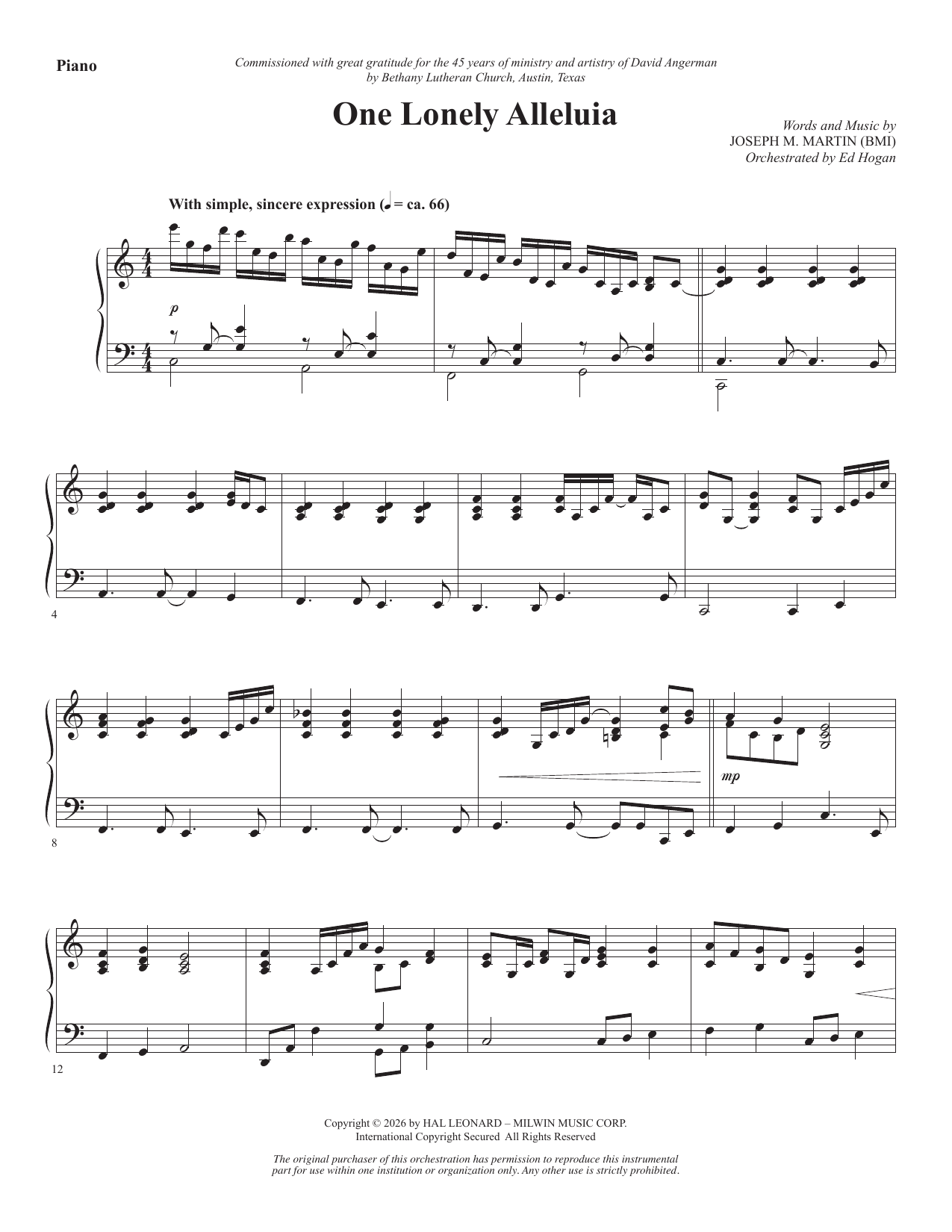 One Lonely Alleluia - Piano: Choral Instrumental Pak