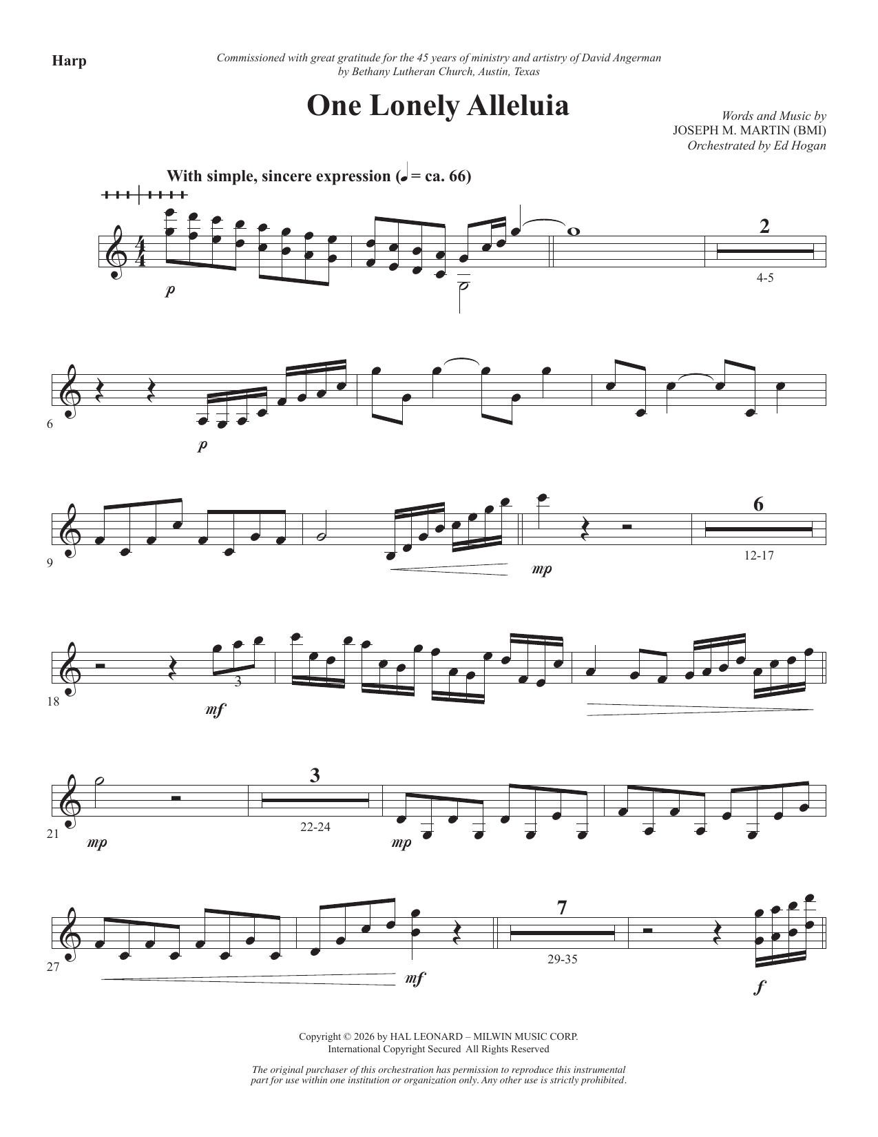 One Lonely Alleluia - Harp: Choral Instrumental Pak