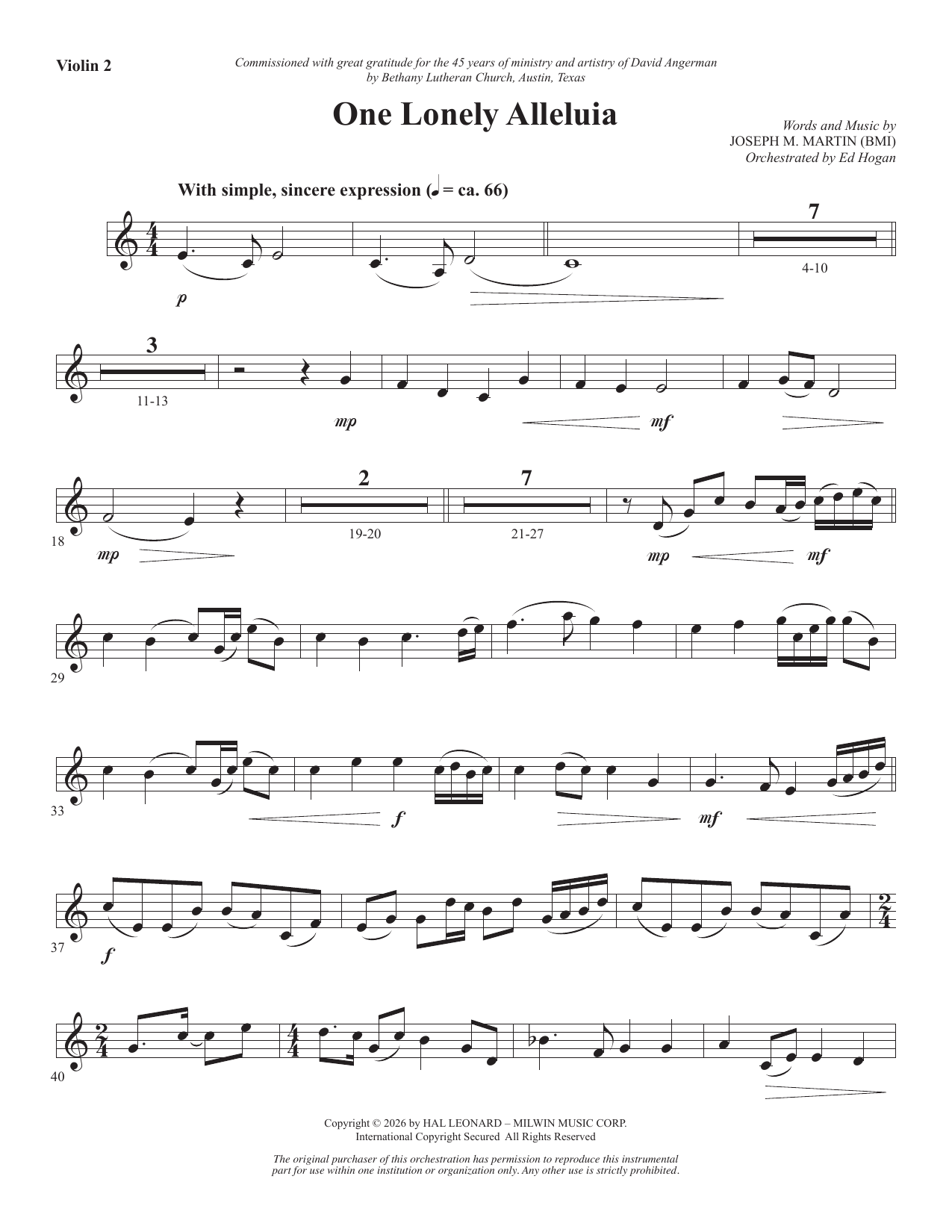 One Lonely Alleluia - Violin 2: Choral Instrumental Pak