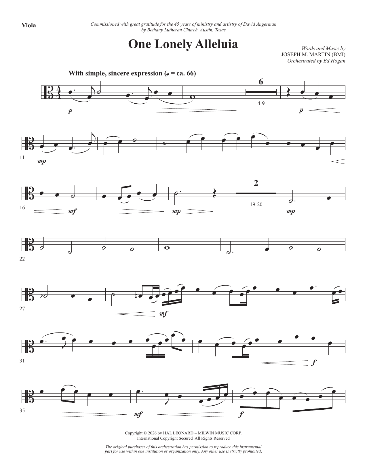 One Lonely Alleluia - Viola: Choral Instrumental Pak