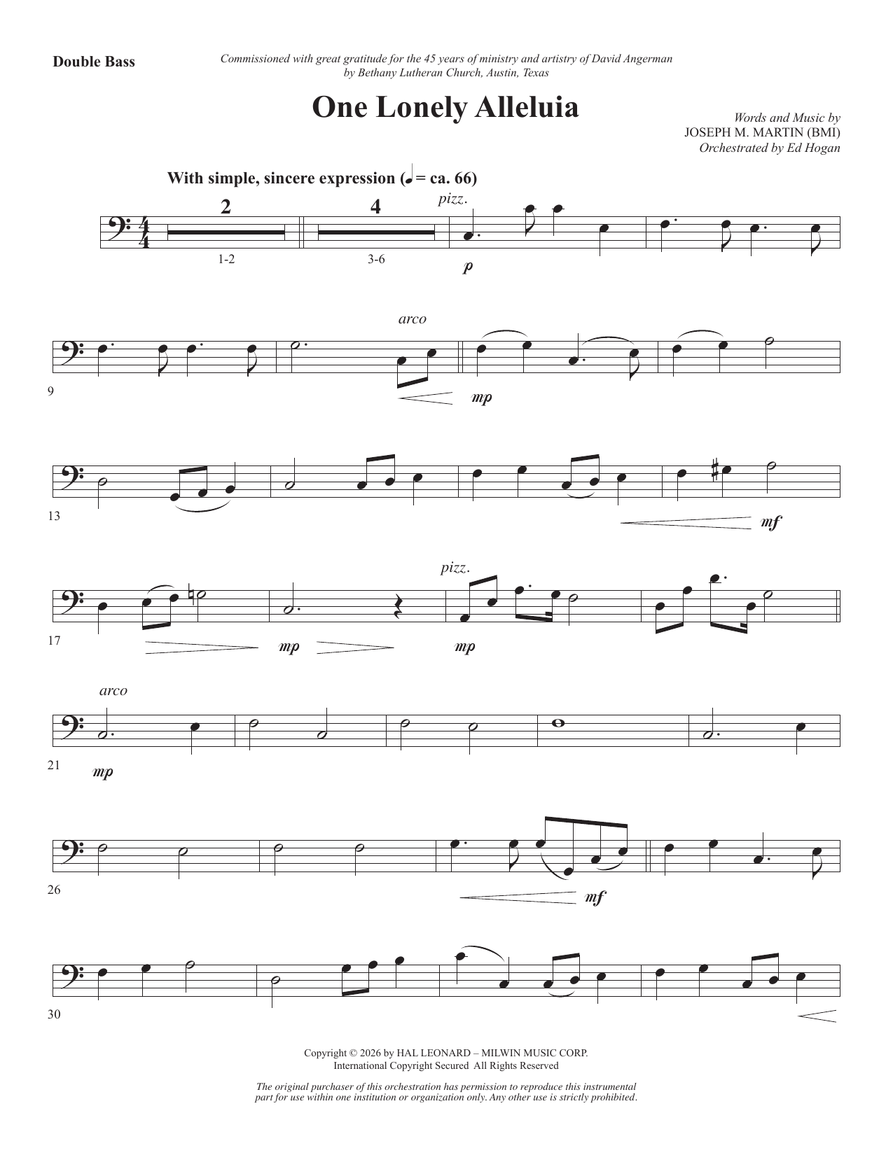 One Lonely Alleluia - Double Bass: Choral Instrumental Pak