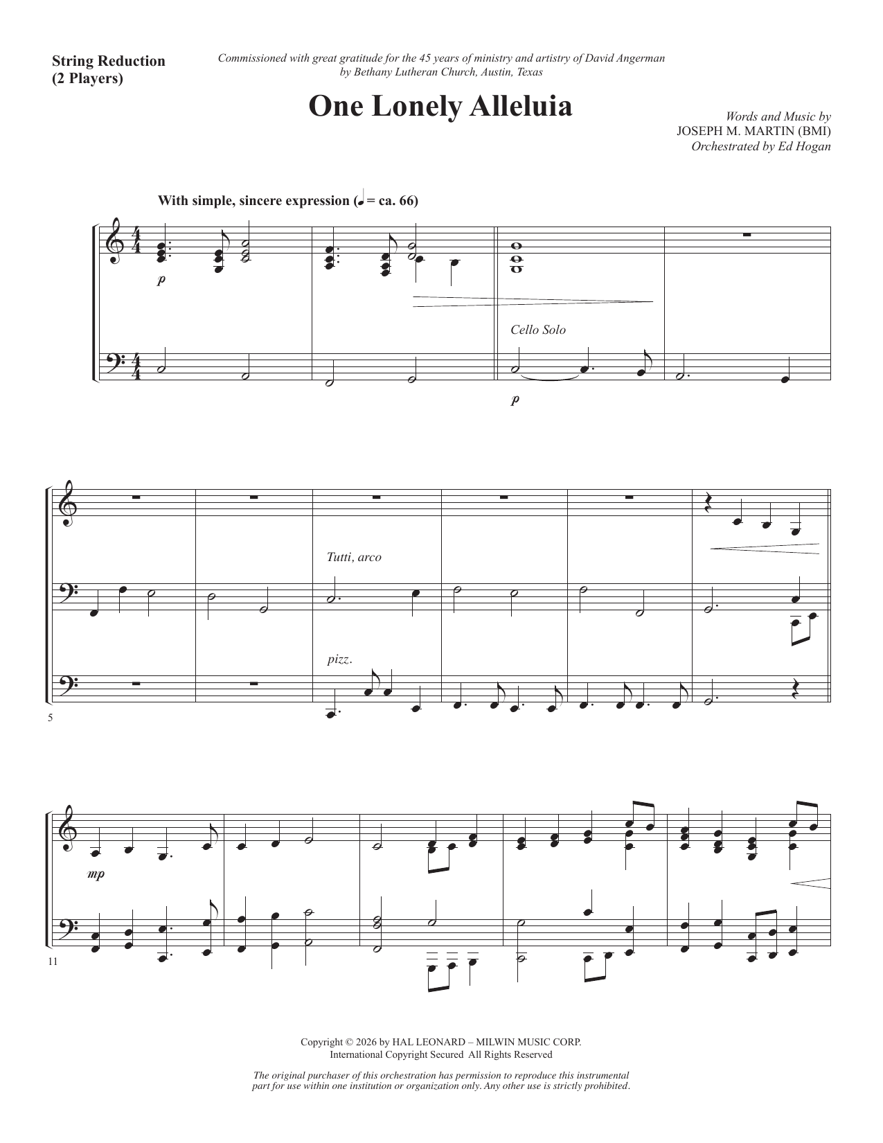 One Lonely Alleluia - String Reduction: Choral Instrumental Pak