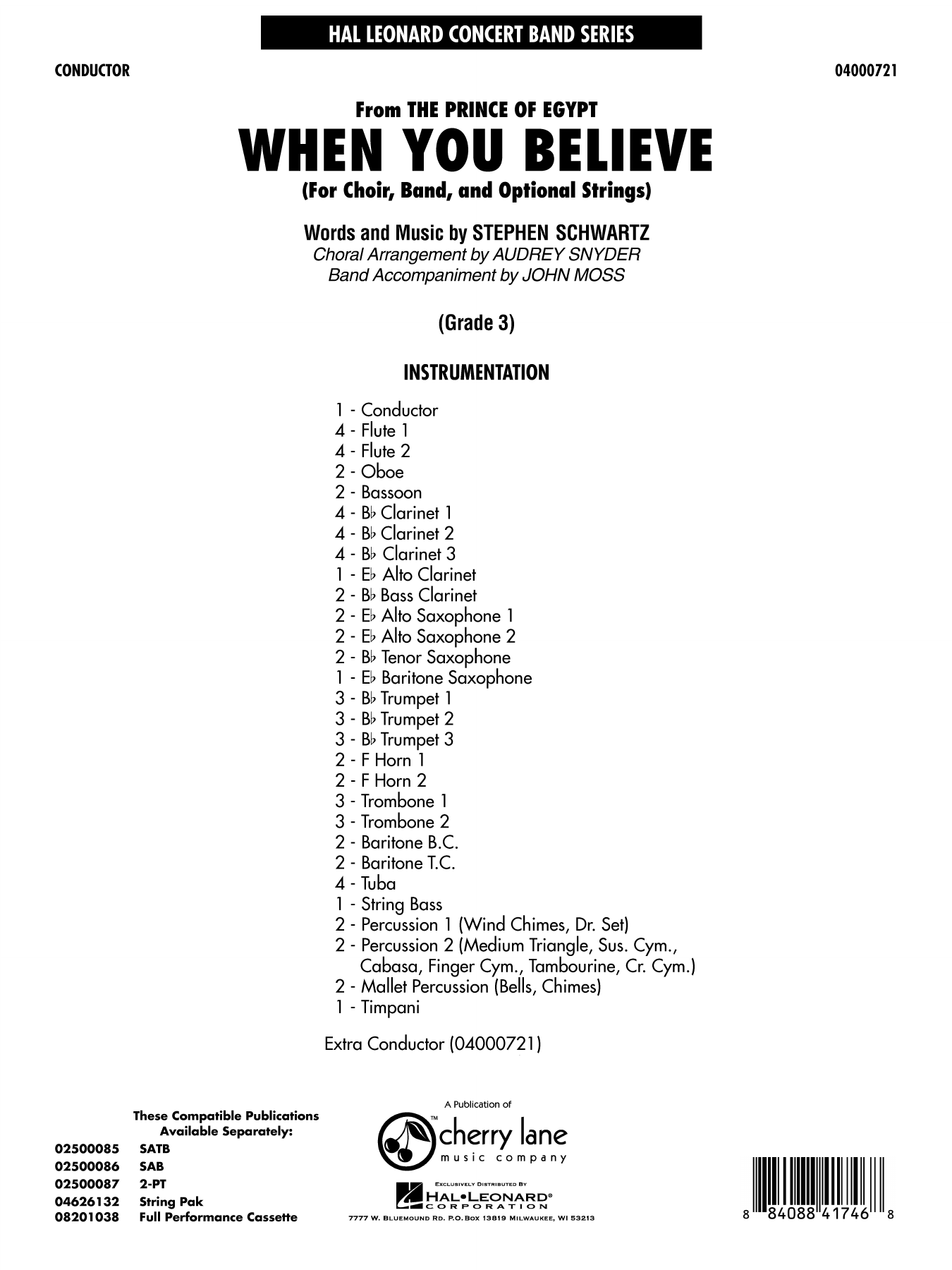 When You Believe (from The Prince of Egypt) (arr. Moss Snyder): Concert Band Conductor Score & Parts
