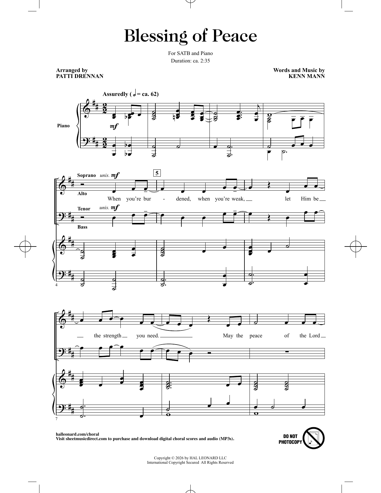 Blessing Of Peace (arr. Patti Drennan): SATB Choral Octavo