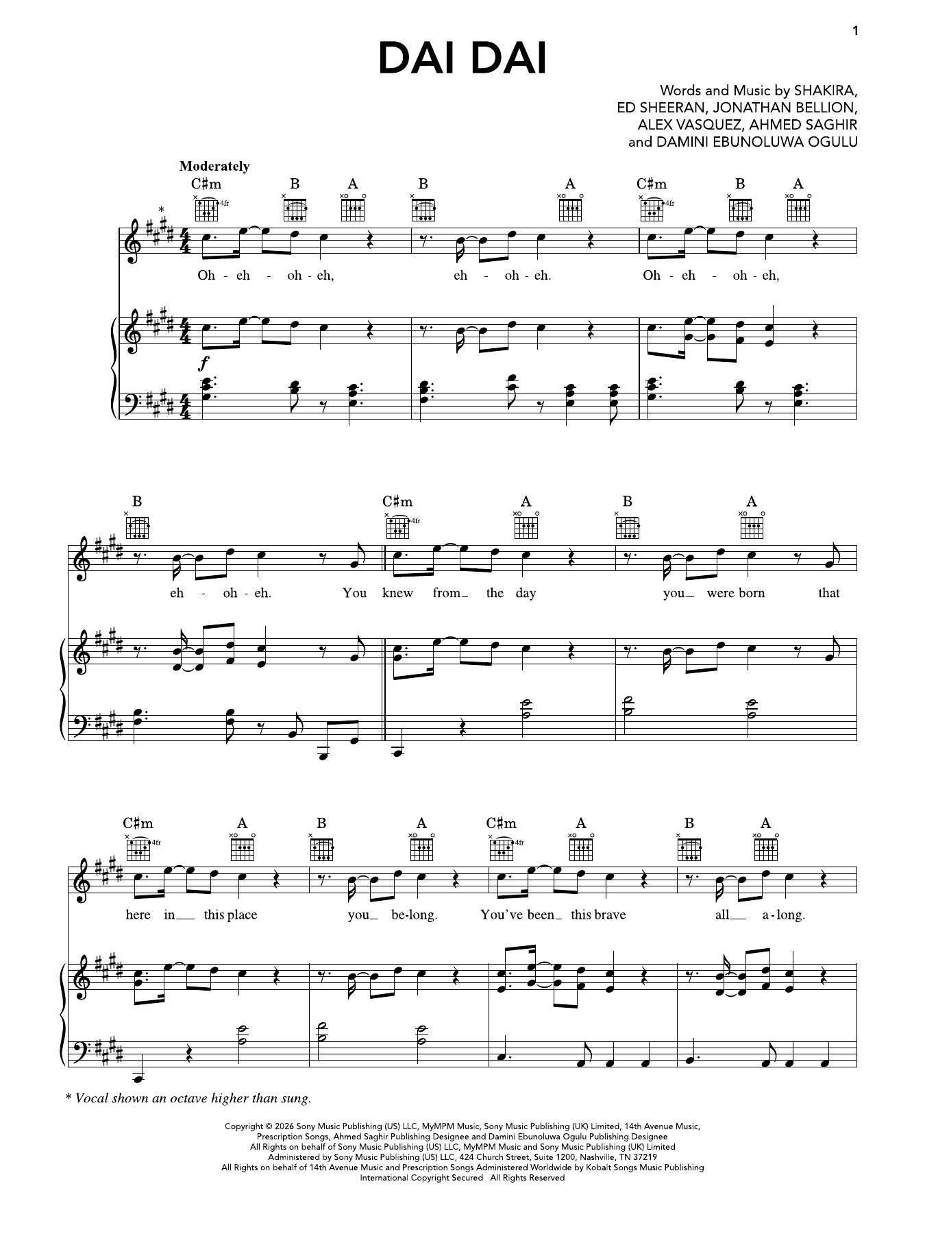 Dai Dai (FIFA World Cup 2026): Piano/Vocal/Guitar Sheet
