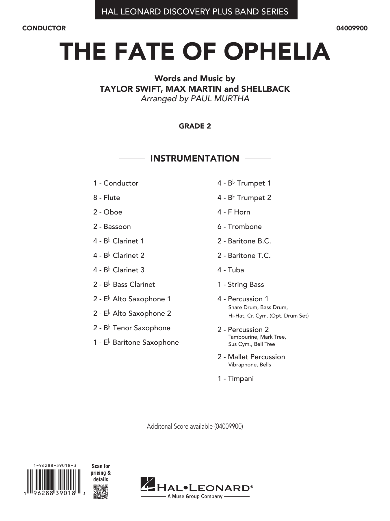 The Fate Of Ophelia (arr. Paul Murtha): Concert Band Conductor Score & Parts