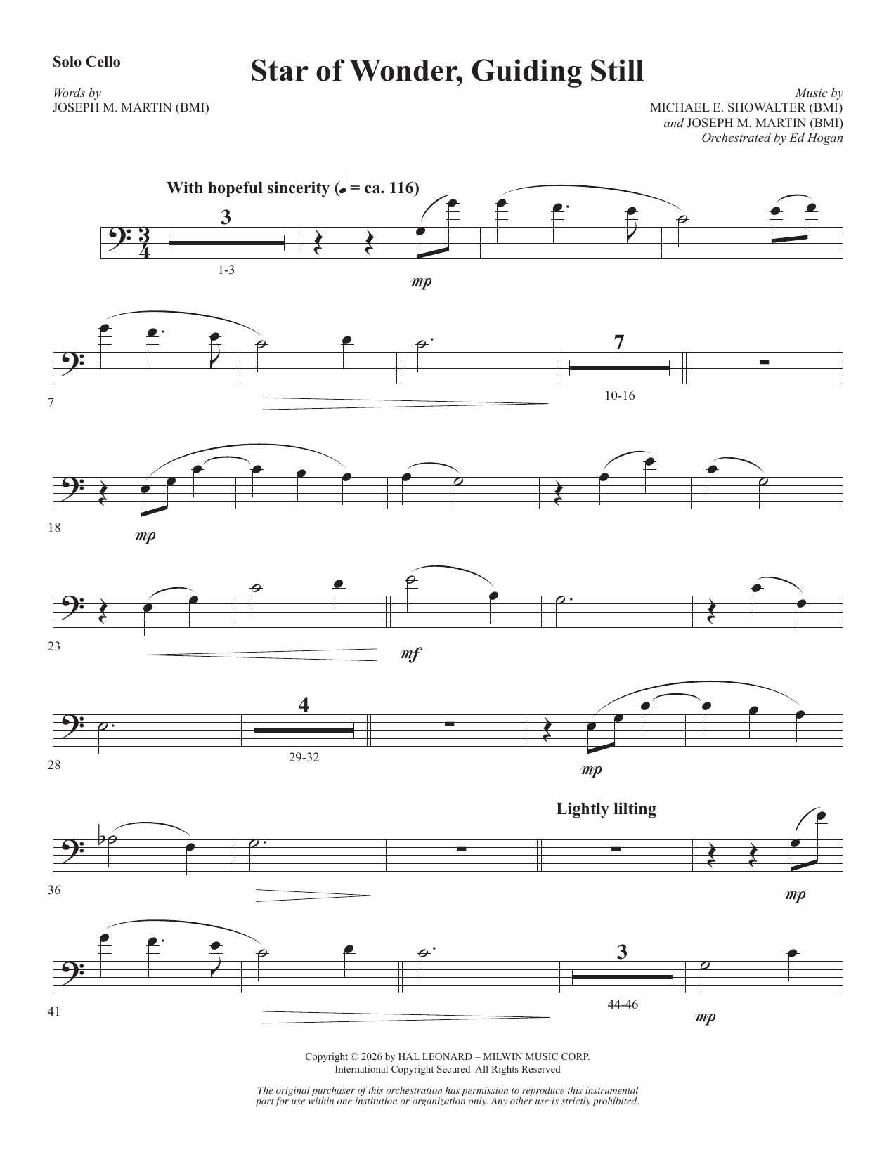 Star Of Wonder, Guiding Still - Solo Cello: Choral Instrumental Pak