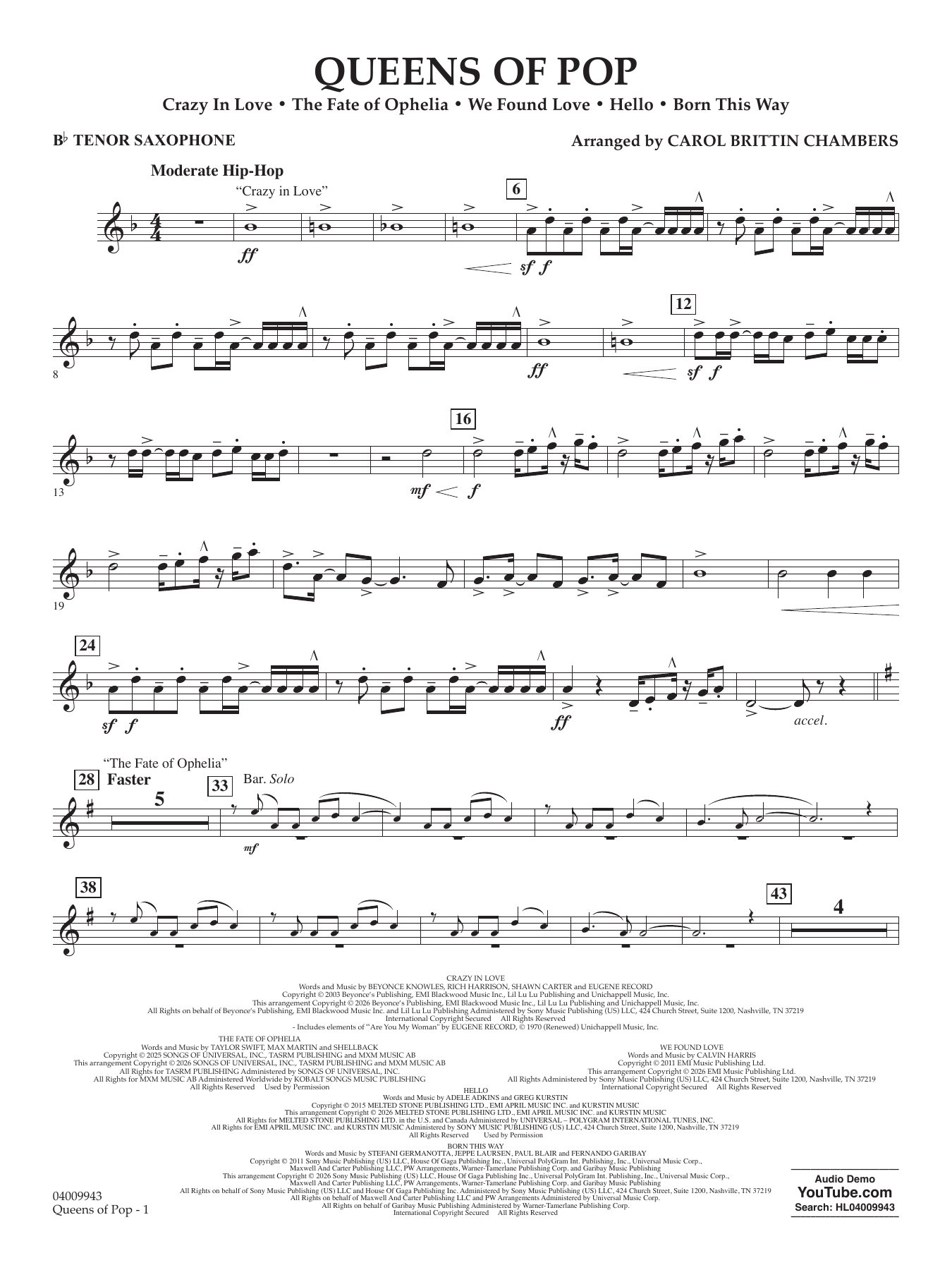 Queens Of Pop - Bb Tenor Saxophone
