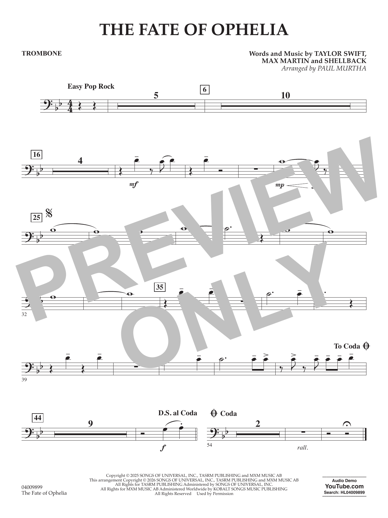 The Fate Of Ophelia (arr. Paul Murtha) - Trombone