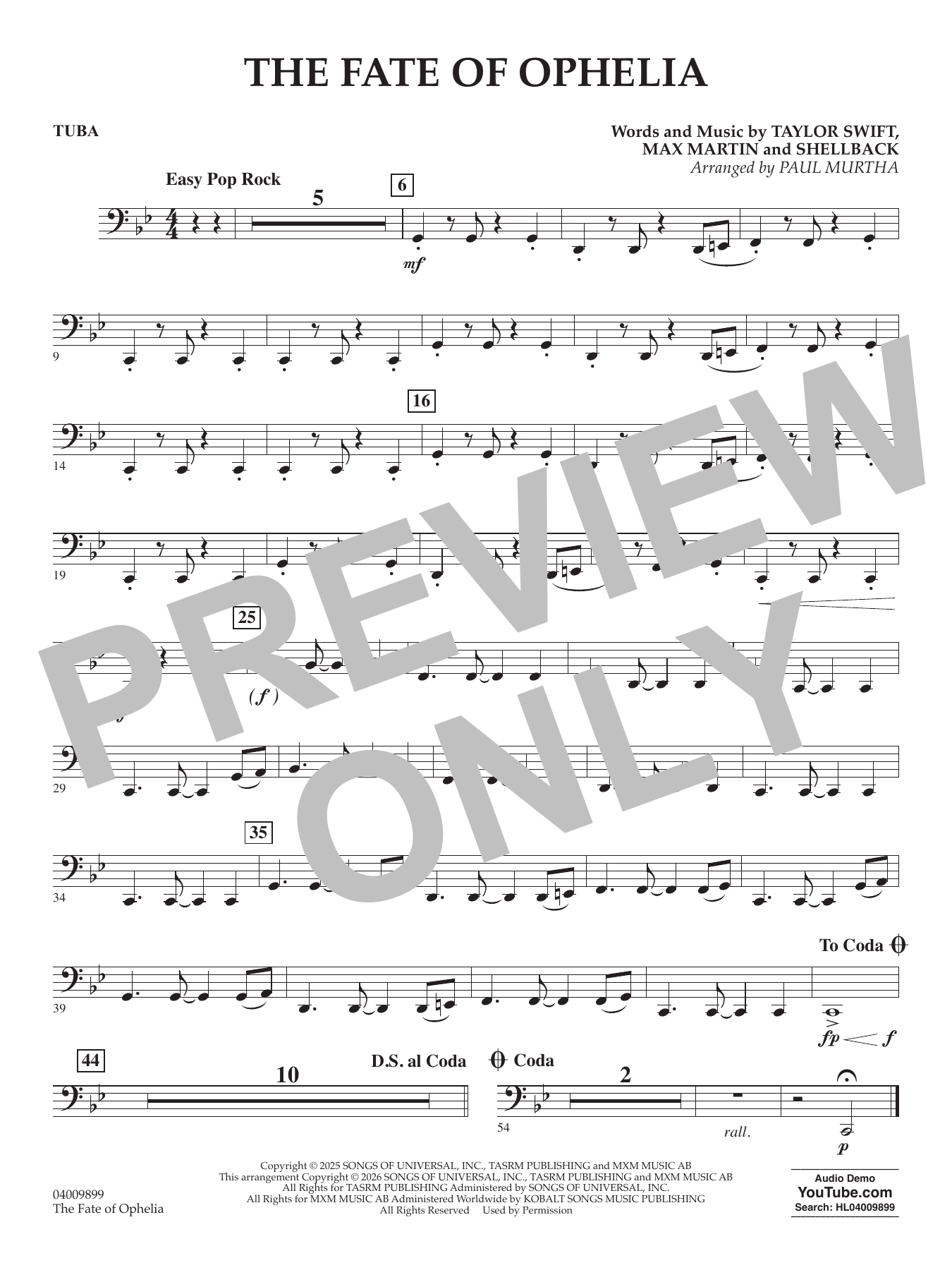 The Fate Of Ophelia (arr. Paul Murtha) - Tuba