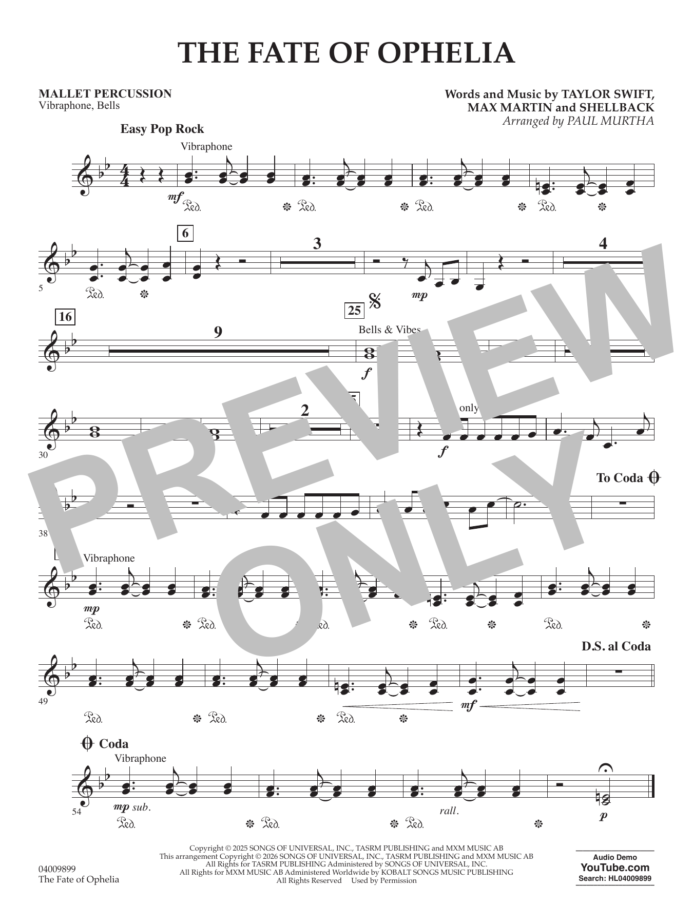 The Fate Of Ophelia (arr. Paul Murtha) - Mallet Percussion