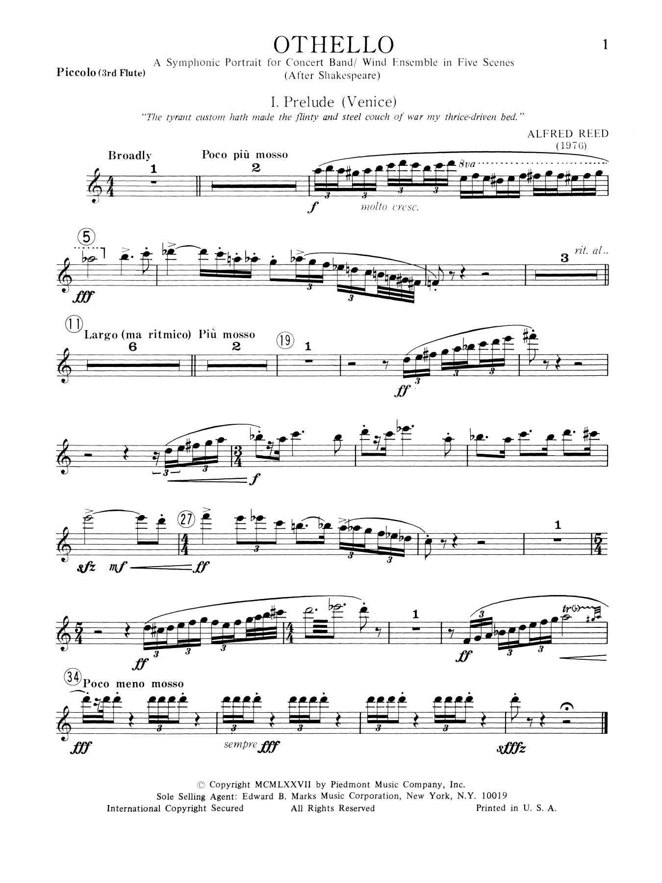 Music from Othello - Piccolo/Flute 3